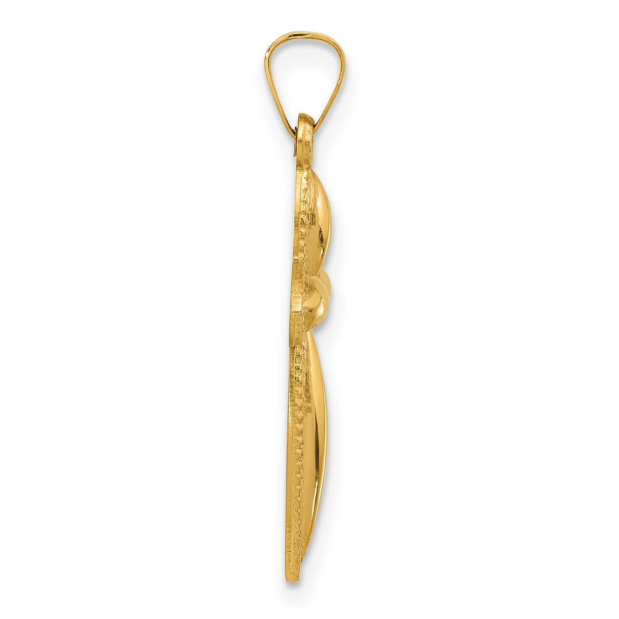 14k Yellow Gold Cross Pendant with Marquise Petal Design and Beaded Edge Detail