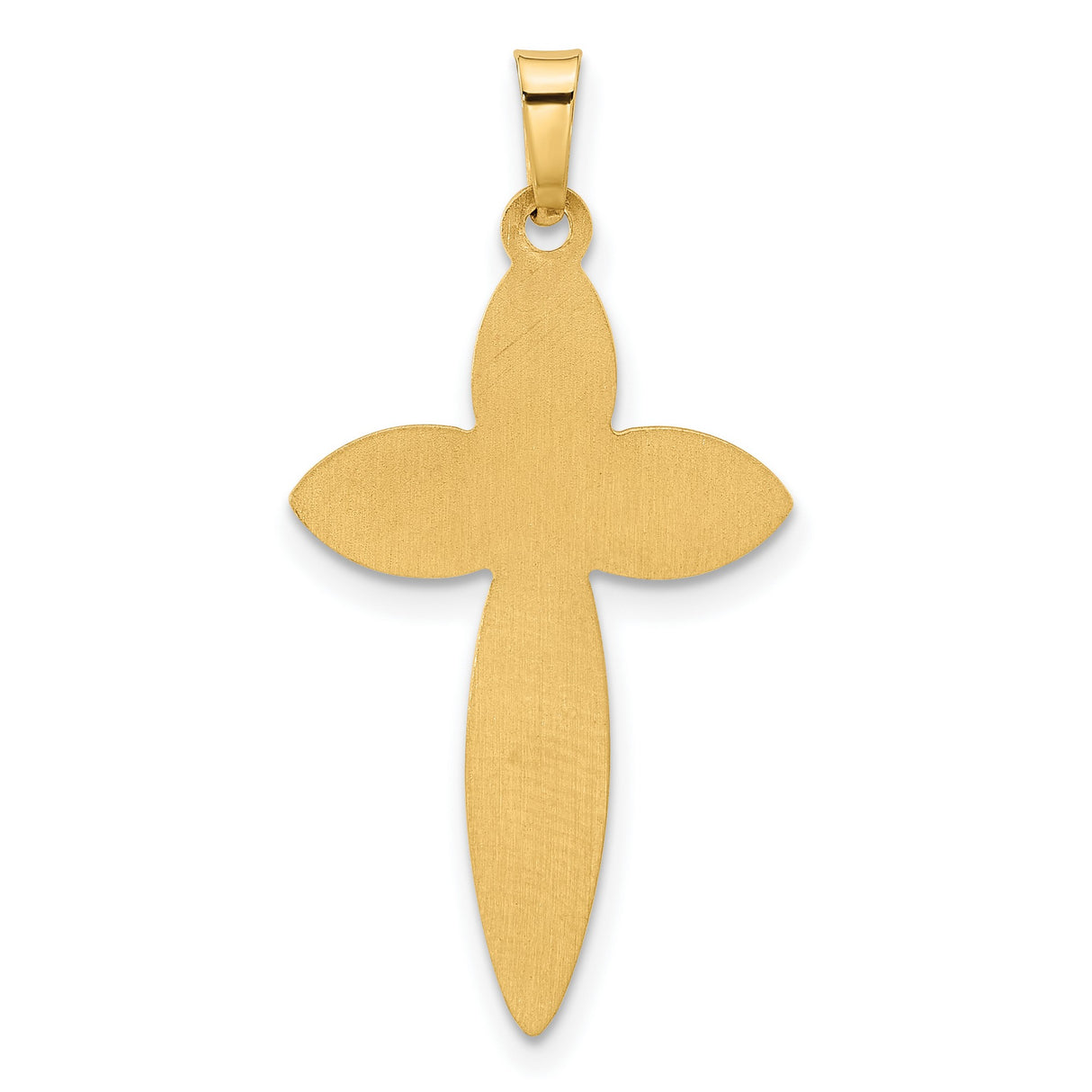 14k Yellow Gold Marquise Cross Pendant with Beaded Edging, Polished Religious Charm for Women