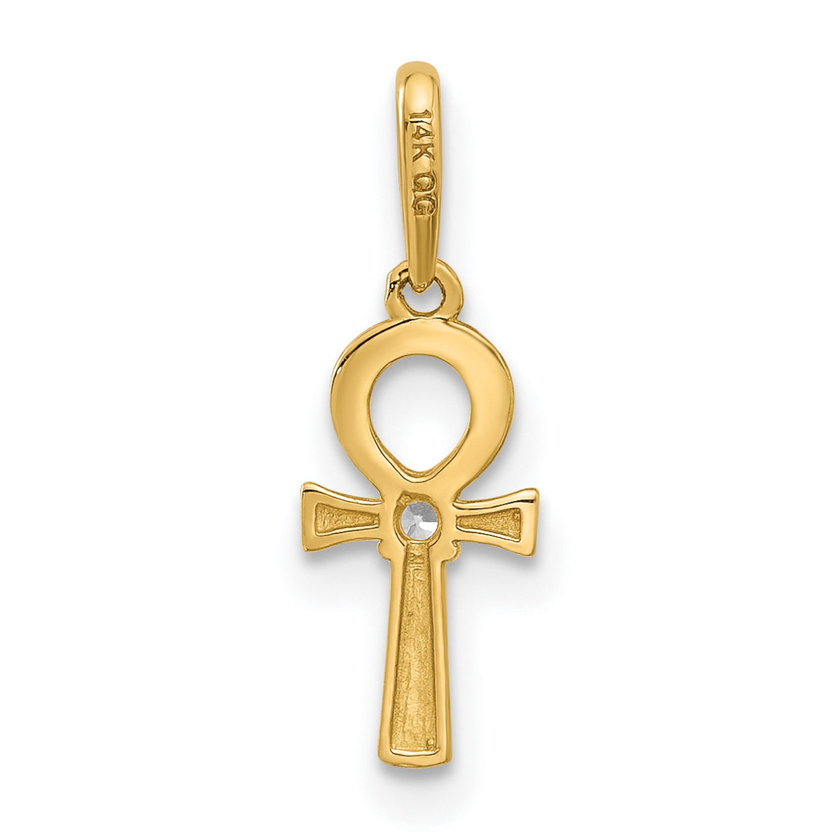 14k Yellow Gold Ankh Cross Pendant with Cubic Zirconia, Egyptian Eternal Life Symbol