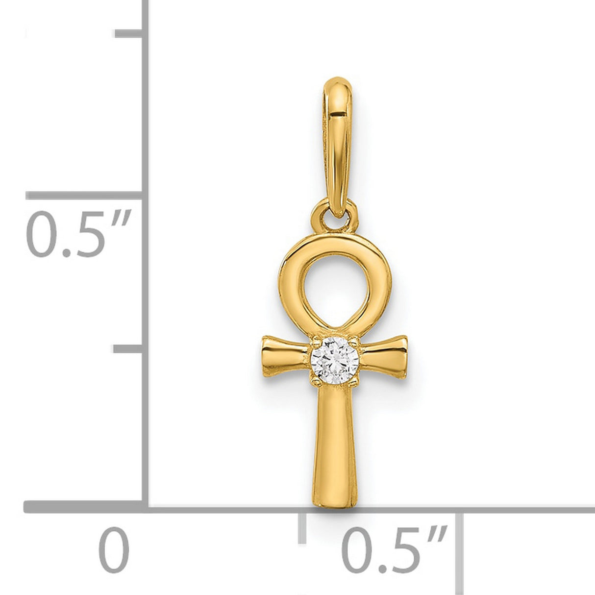 14k Yellow Gold Ankh Cross Pendant with Cubic Zirconia, Egyptian Eternal Life Symbol