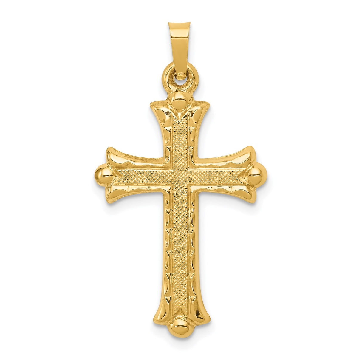14k Yellow Gold Cross Pendant with Textured Finish, Ornate Christian Jewelry for Women or Unisex