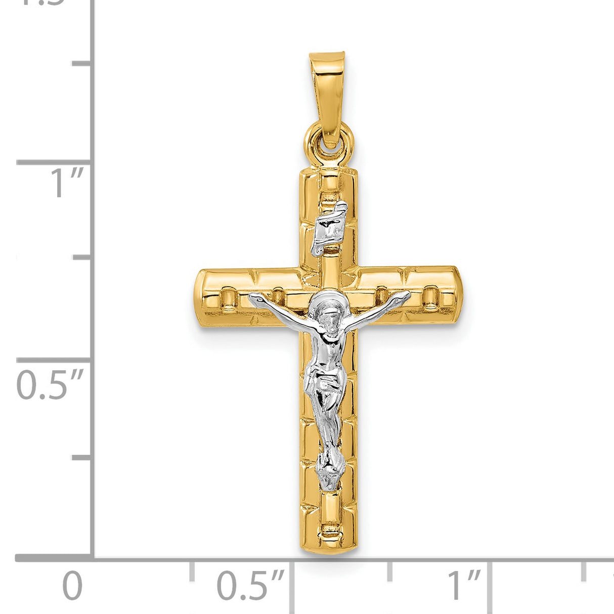 14k Two-Tone Gold Crucifix Cross Pendant, Dimensional Catholic Jesus Design