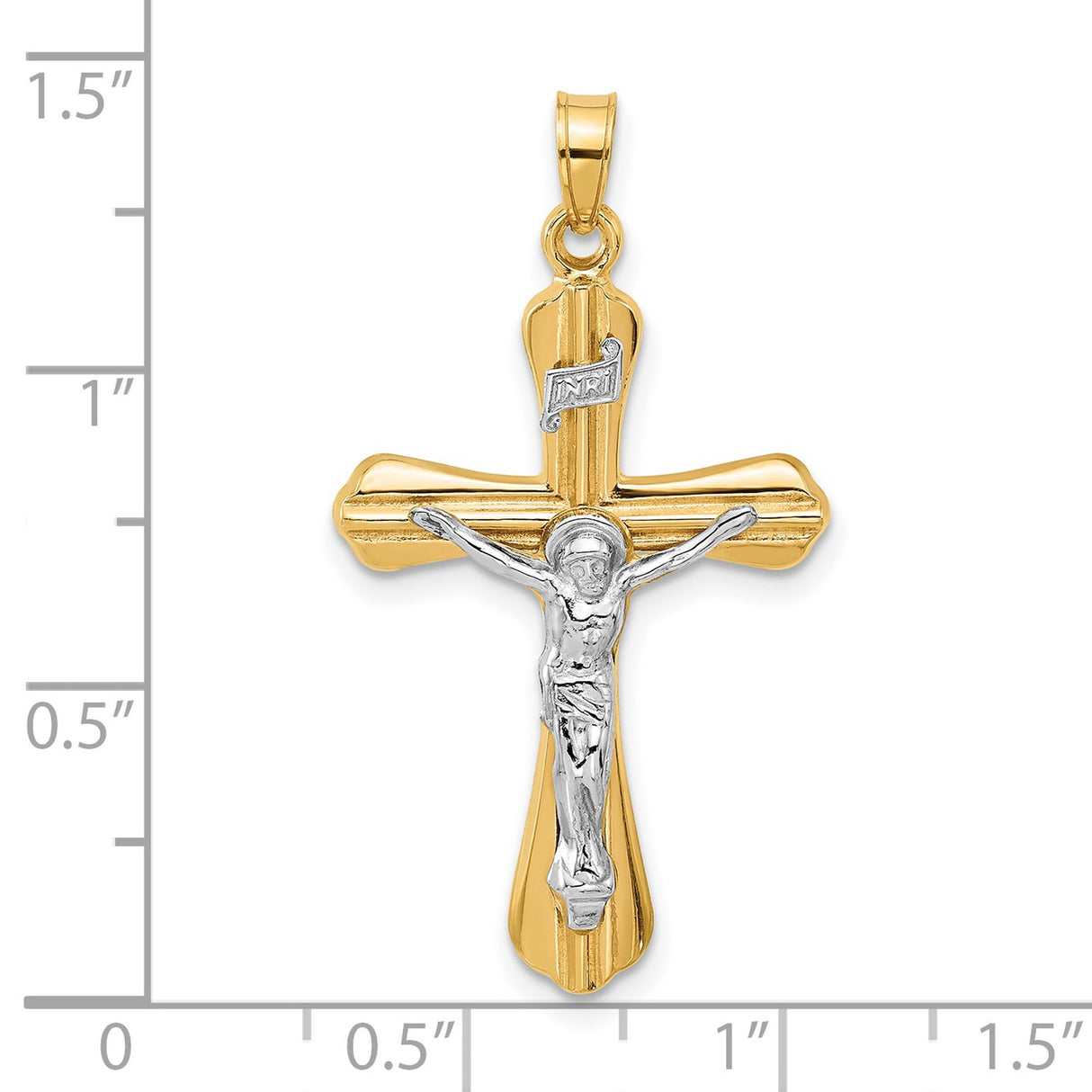 14k Two-Tone Gold Crucifix Pendant with INRI Jesus Cross, Religious Christian Jewelry