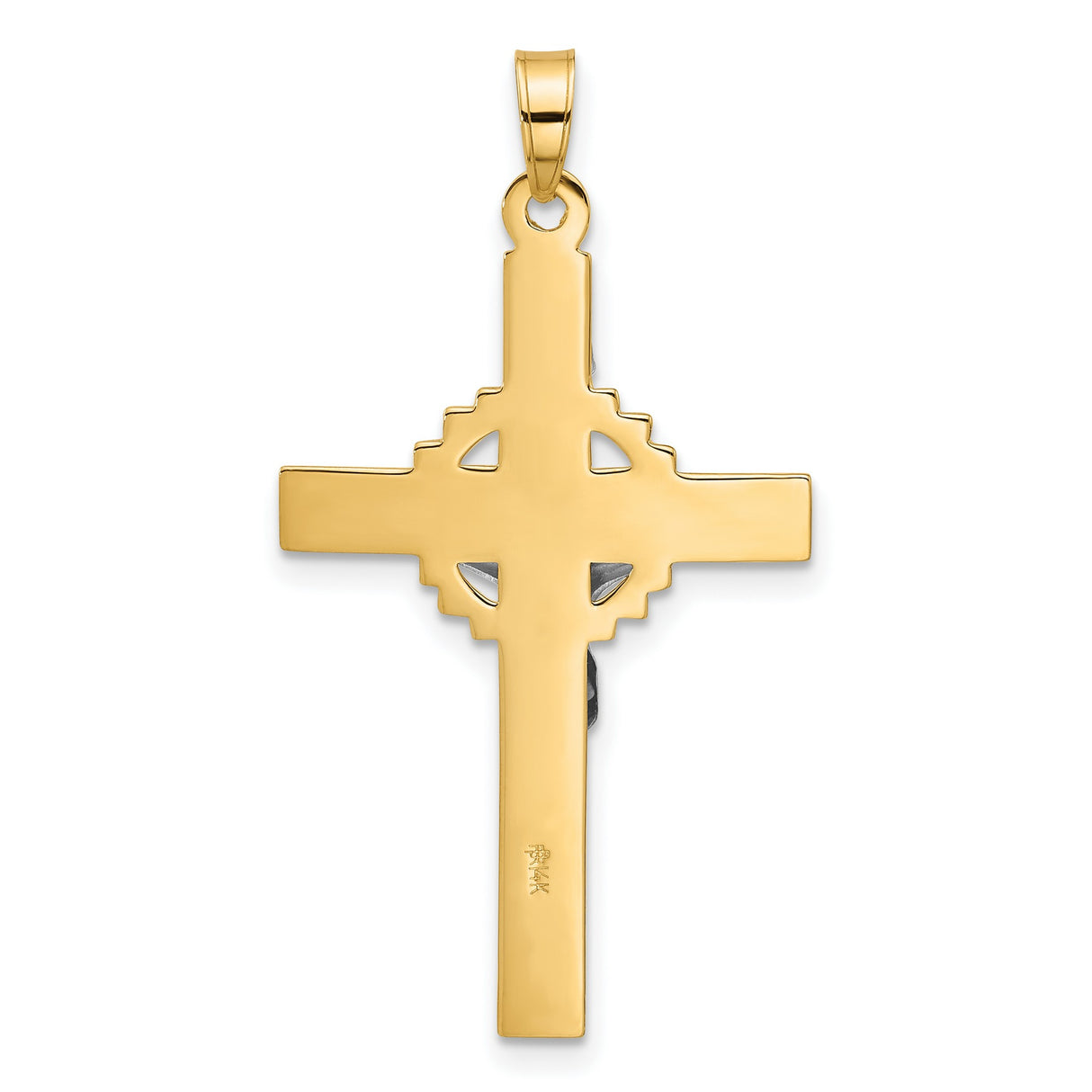 14k Two-Tone Gold Crucifix Pendant with Textured Hollow Cross and INRI Jesus Figure