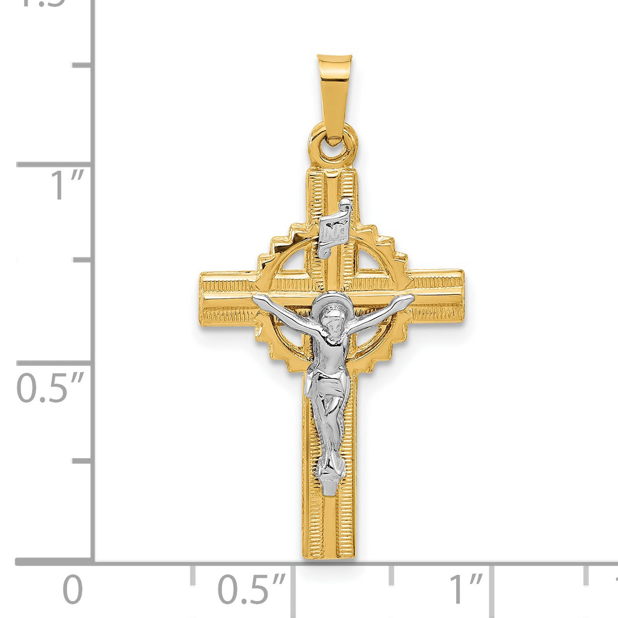 14k Two-Tone Gold Crucifix Pendant with INRI Jesus Figure Religious Charm