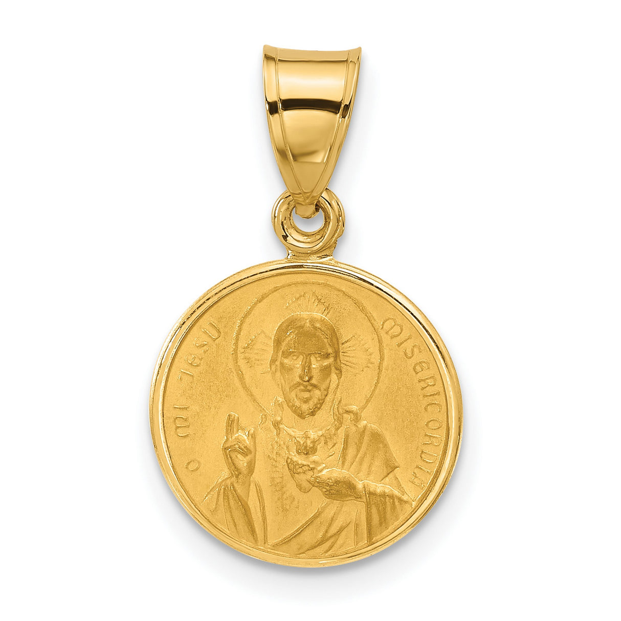 14k Yellow Gold Sacred Heart of Jesus Pendant, Radiant Halo Catholic Medal for Women or Unisex Wear