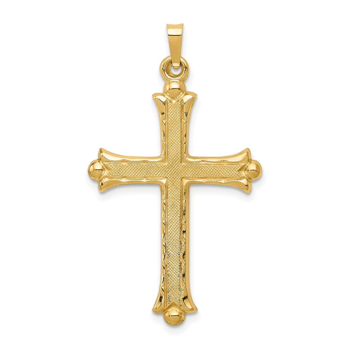 14k Yellow Gold Cross Pendant with Flared Tips and Christian Detailing for Men and Women