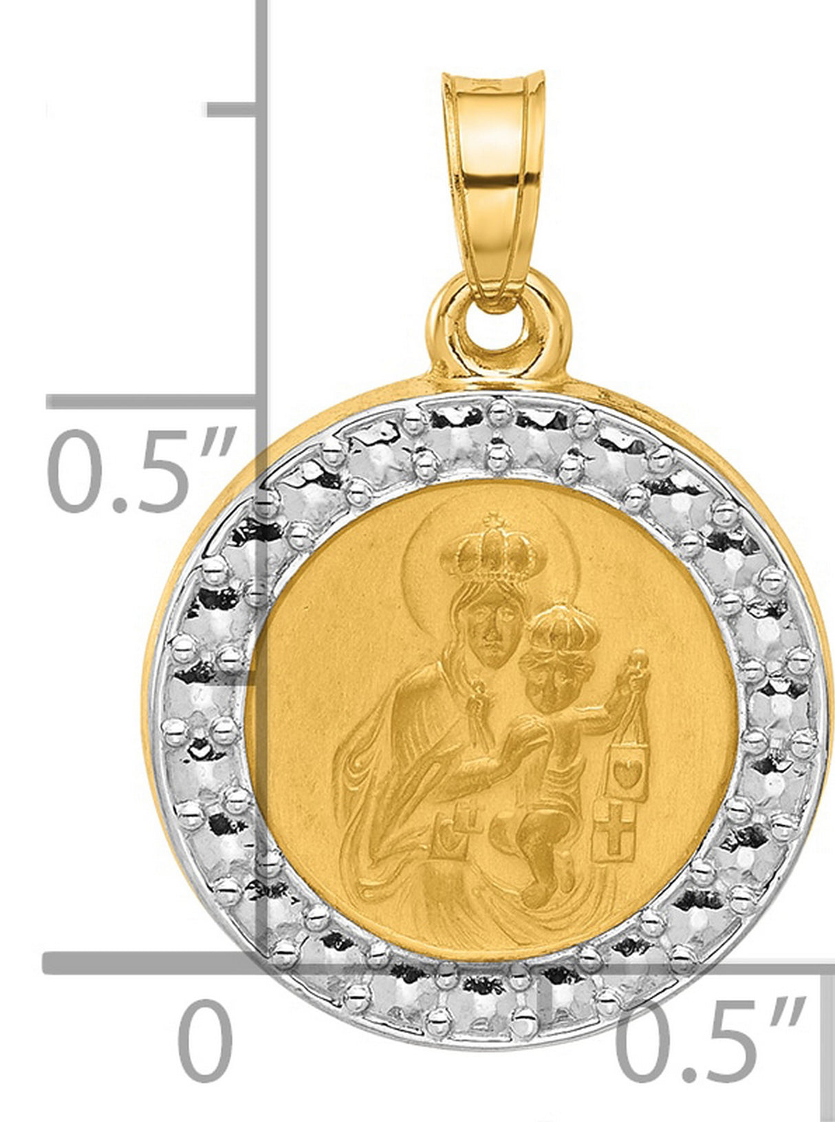 14k Two-Tone Gold Virgin Mary Pendant with Jesus Crowned Icon, Catholic Medal Charm