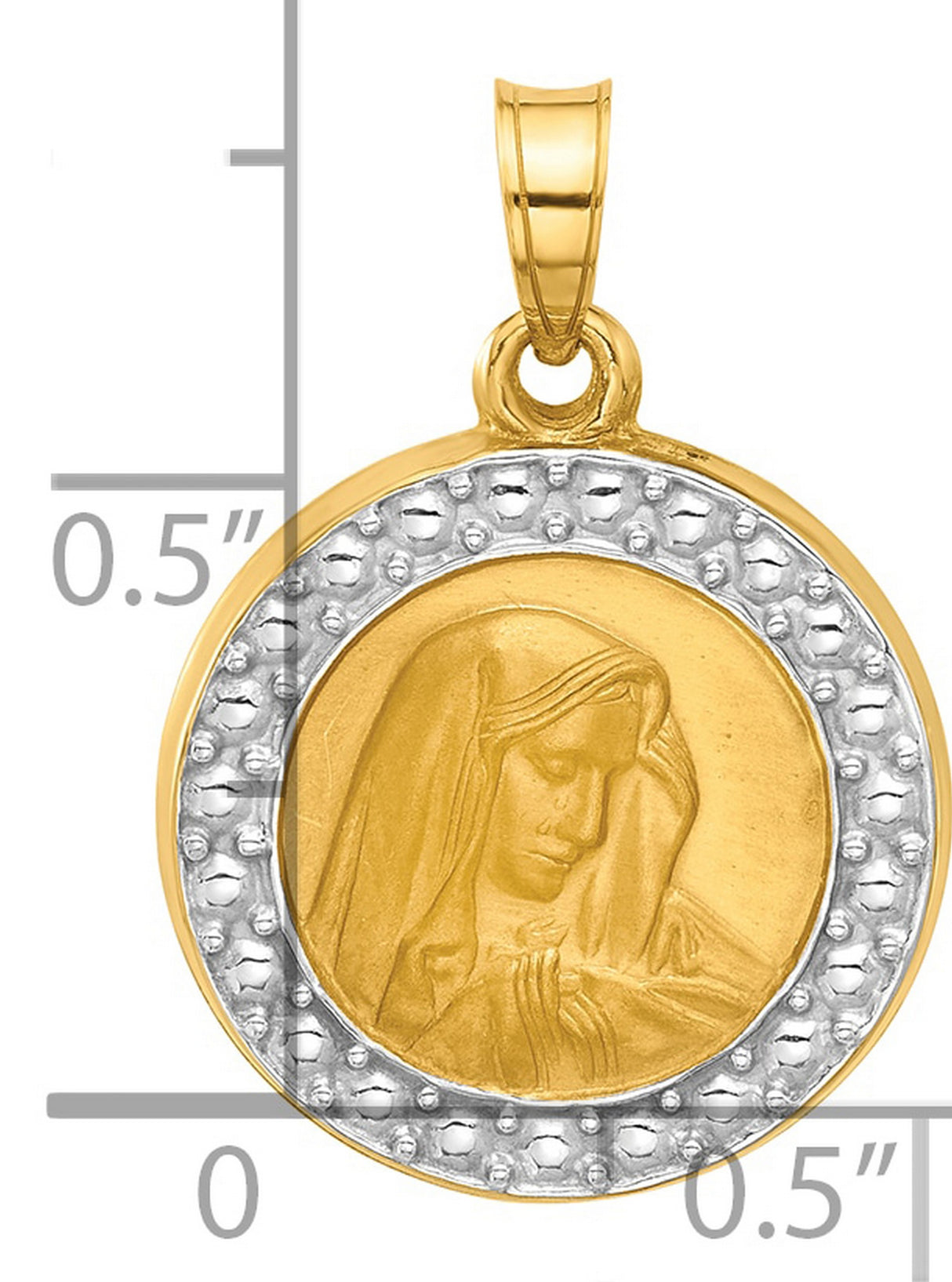 14k Multi-Tone Gold Virgin Mary Pendant with Textured Border, Religious Charm for Women