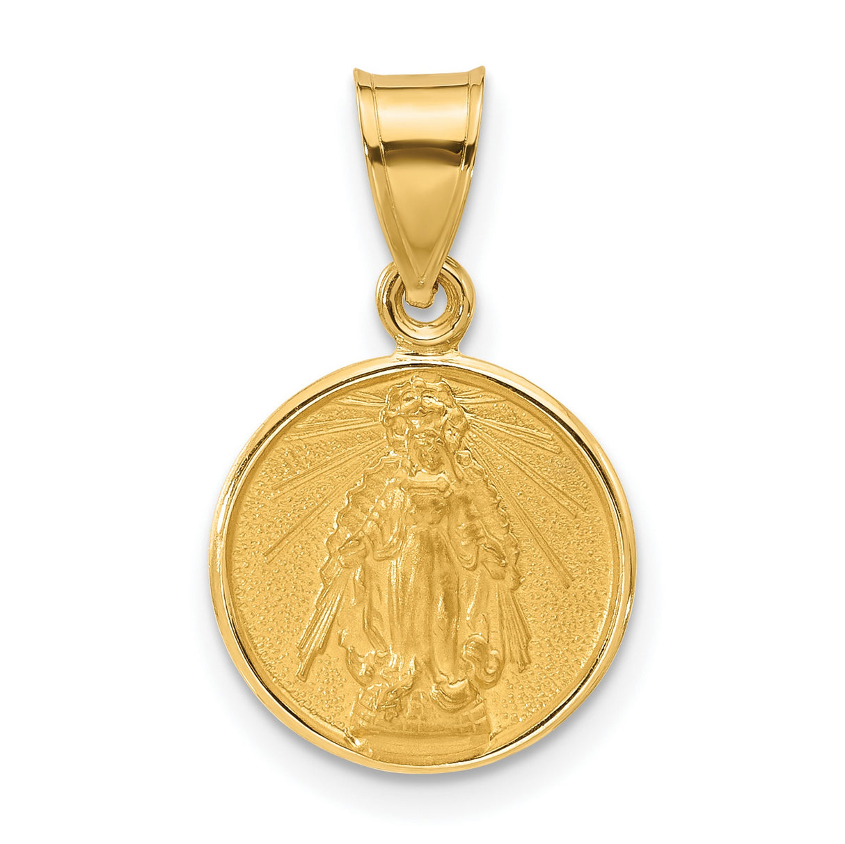 14k Yellow Gold Pendant Featuring Virgin Mary with Radiant Beams, Catholic Medal