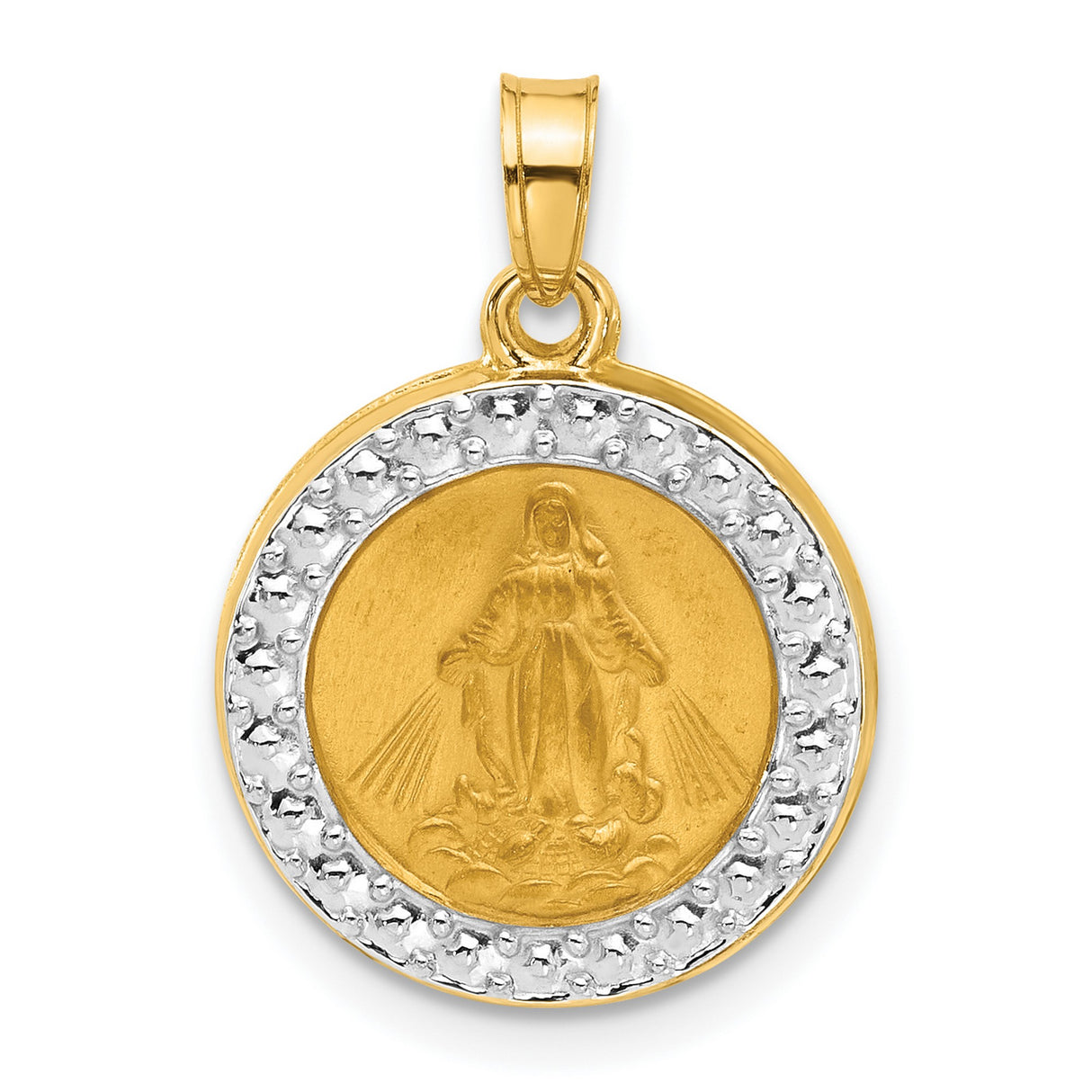14k Multi-Tone Gold Virgin Mary Medal Pendant with Rays, Religious Catholic Jewelry