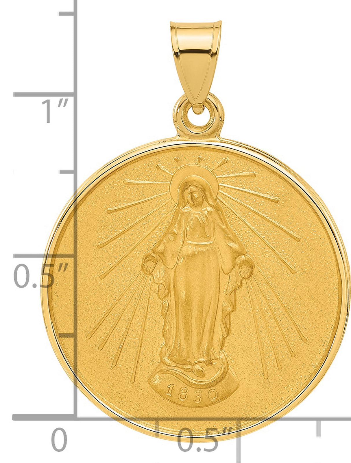 14k Yellow Gold Virgin Mary Pendant with Radiant Lines and 1830 Medal Design