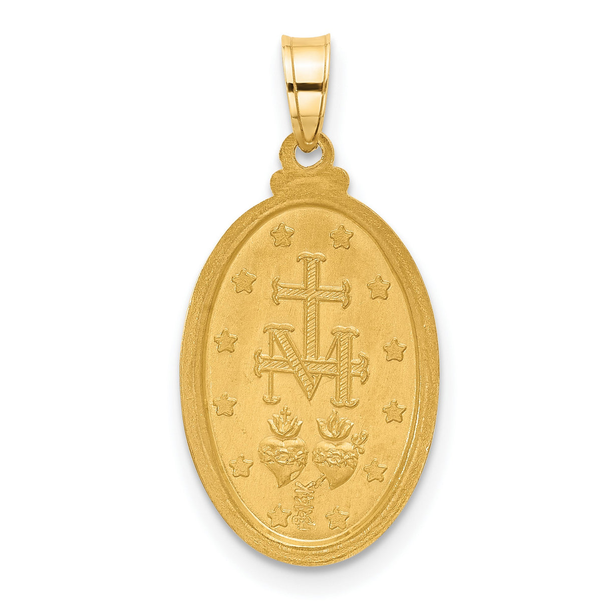 14k Yellow Gold Miraculous Medal Pendant with Virgin Mary and Radiant Halo