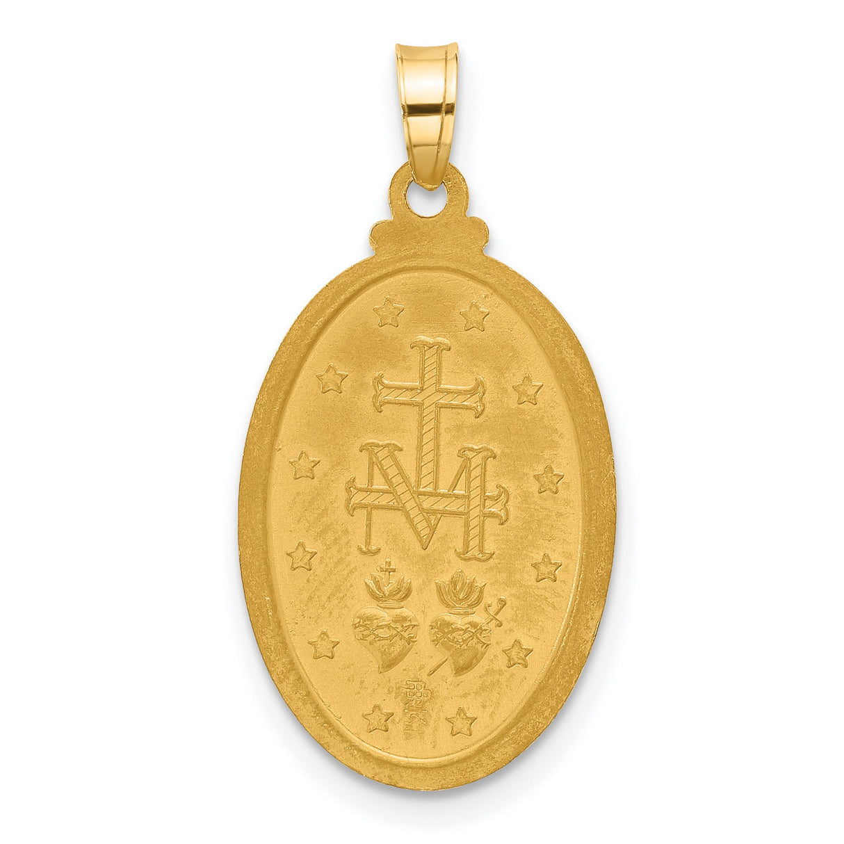 14k Yellow Gold Miraculous Medal Pendant with Virgin Mary and Satin Finish