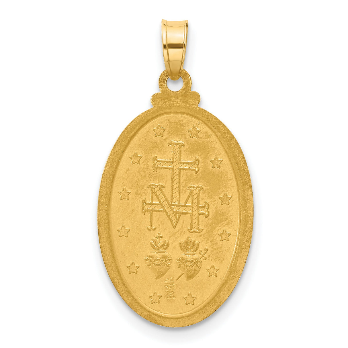 14k Multi-Tone Gold Miraculous Medal Pendant with Virgin Mary Oval Design, Rhodium Accent