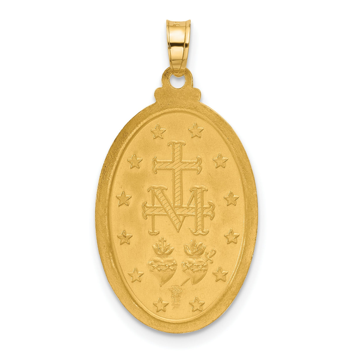 14k Yellow Gold Miraculous Medal Pendant Featuring Virgin Mary Inscription