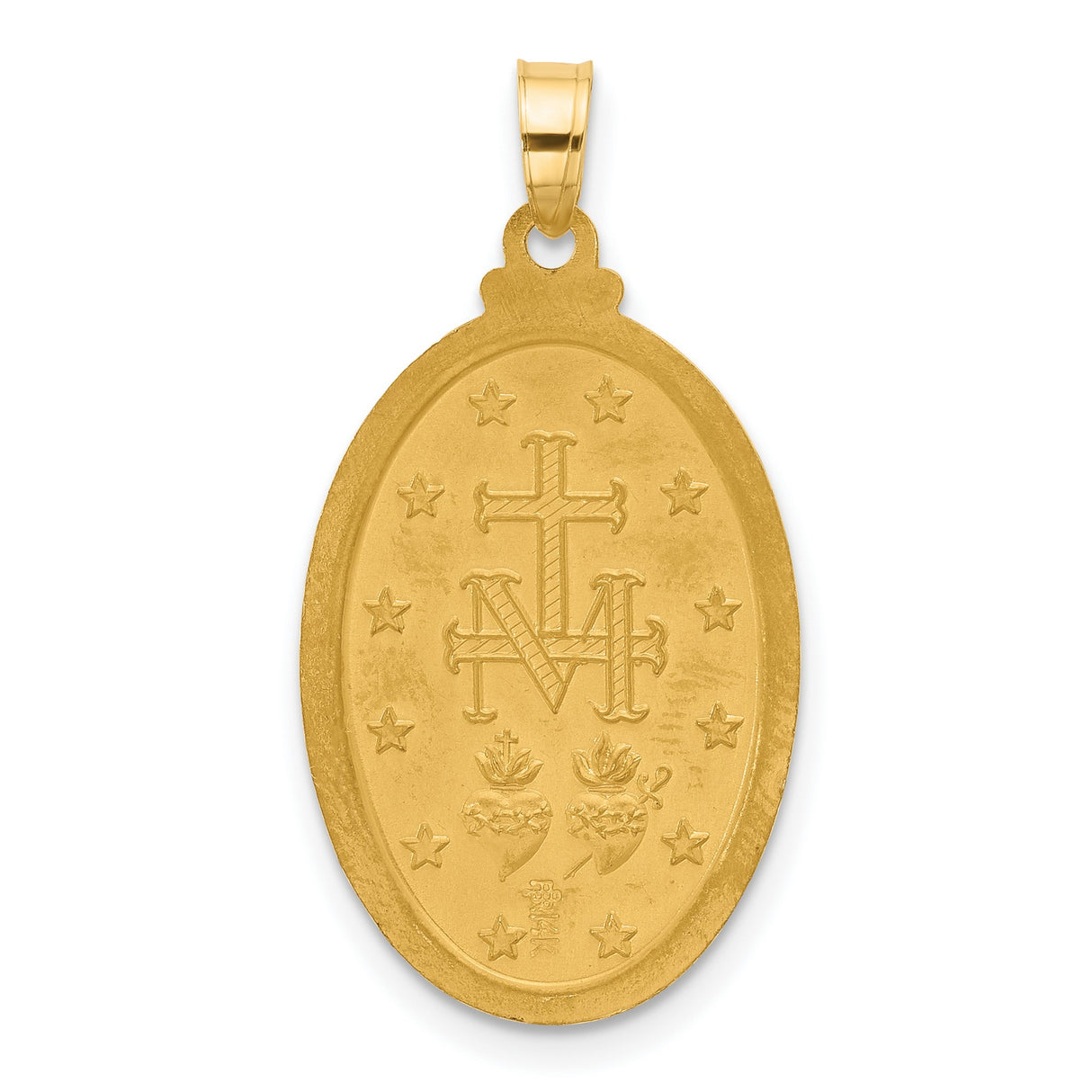 14k Multi-Tone Gold Virgin Mary Pendant with Miraculous Medal and Inscription