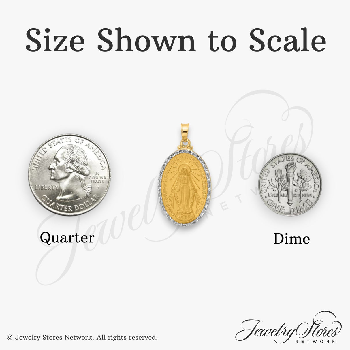 14k Multi-Tone Gold Virgin Mary Pendant with Miraculous Medal and Inscription