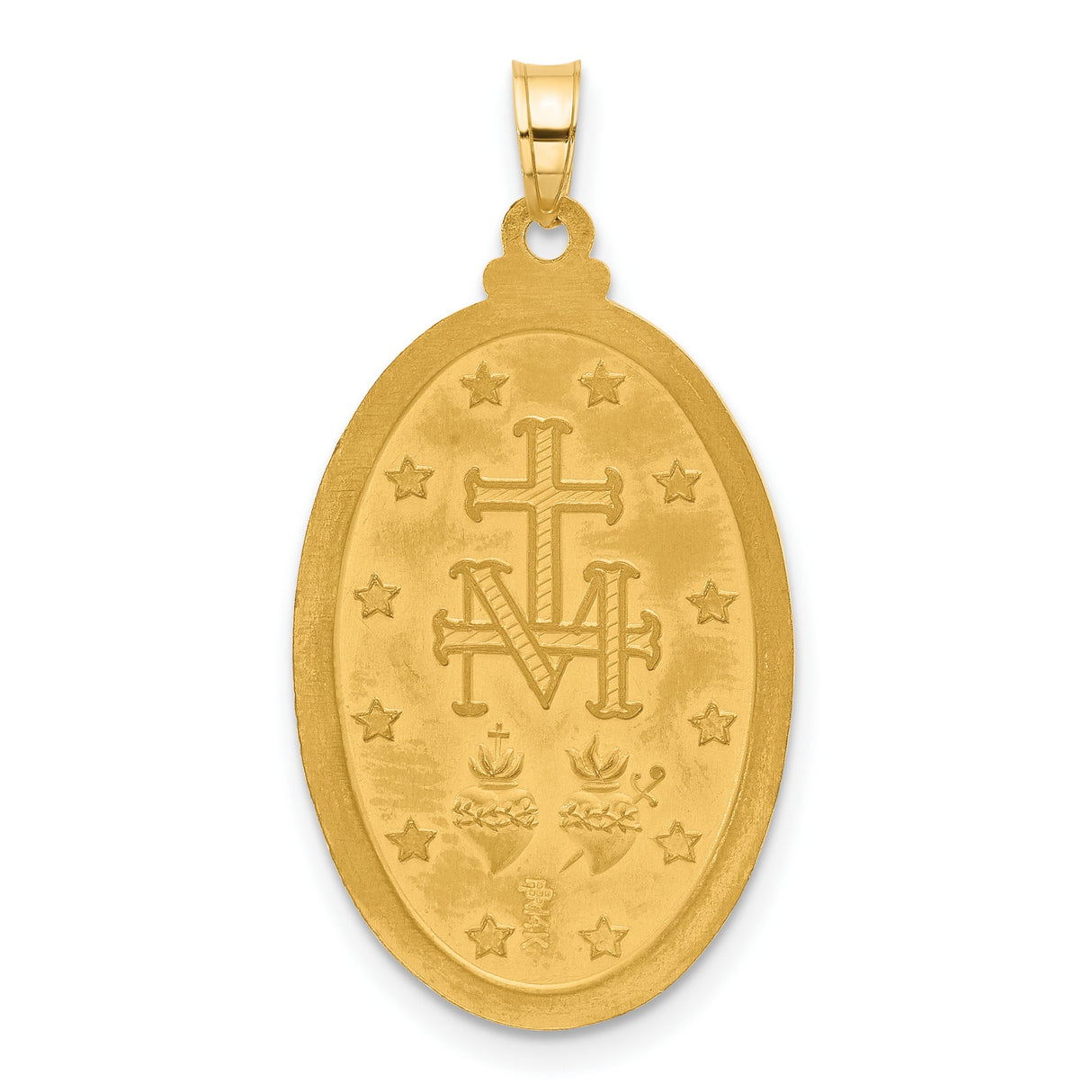 14k Yellow Gold Miraculous Medal Pendant with Virgin Mary Inscription Oval Catholic Jewelry