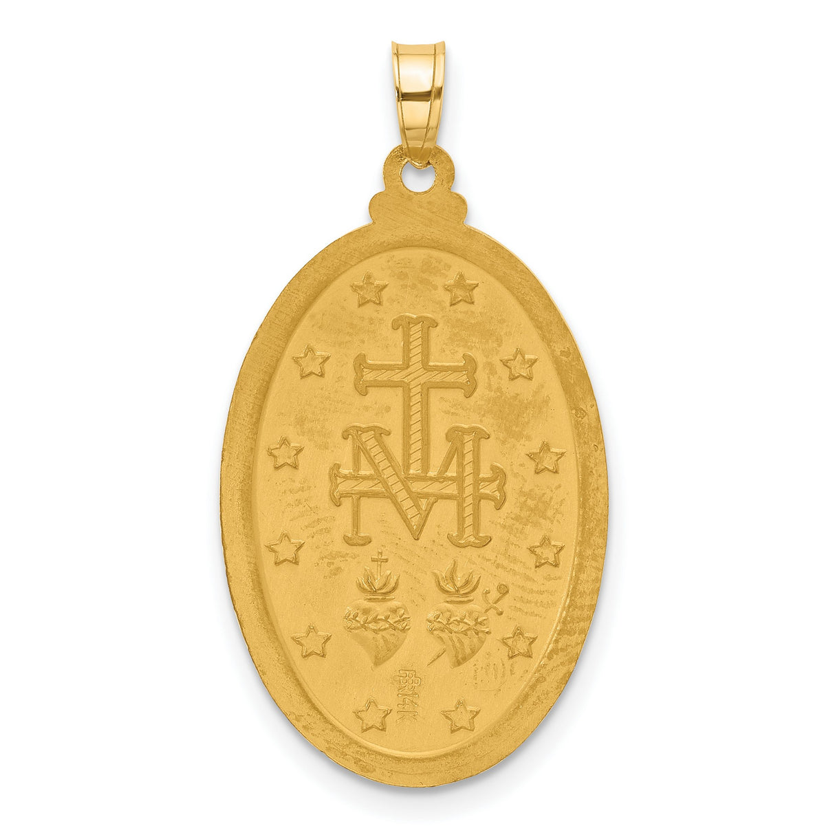 14k Yellow Gold and Rhodium Miraculous Medal Pendant with Virgin Mary and Inscribed Prayer