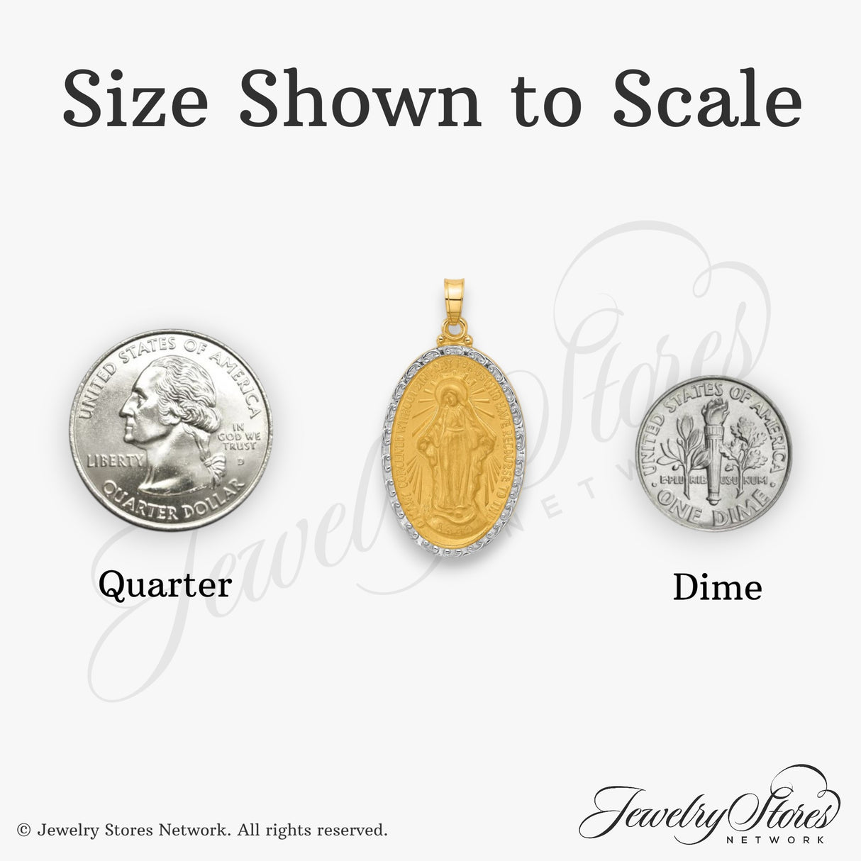 14k Yellow Gold and Rhodium Miraculous Medal Pendant with Virgin Mary and Inscribed Prayer