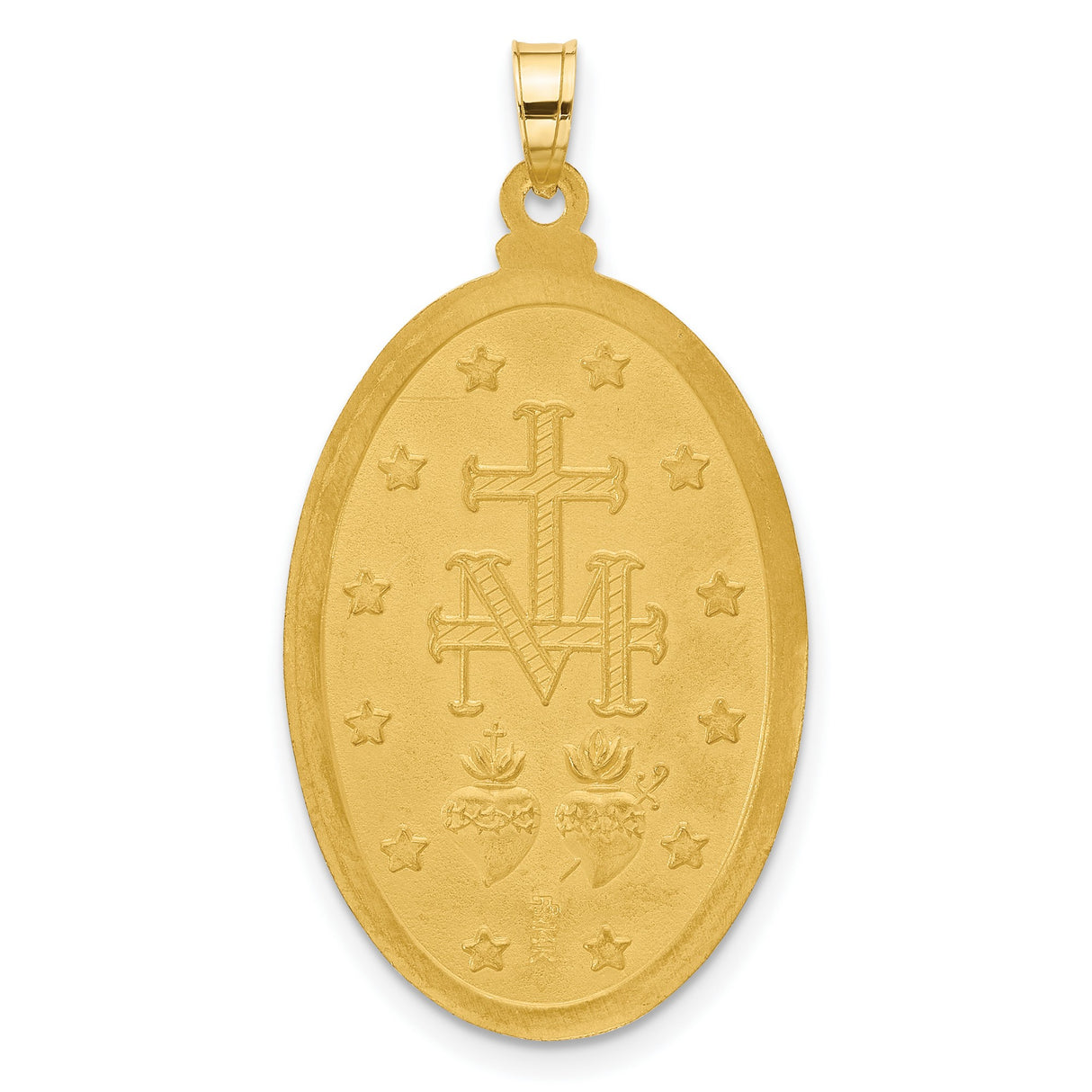 14k Yellow Gold and Rhodium Virgin Mary Oval Pendant, Miraculous Medal, Catholic Religious Jewelry