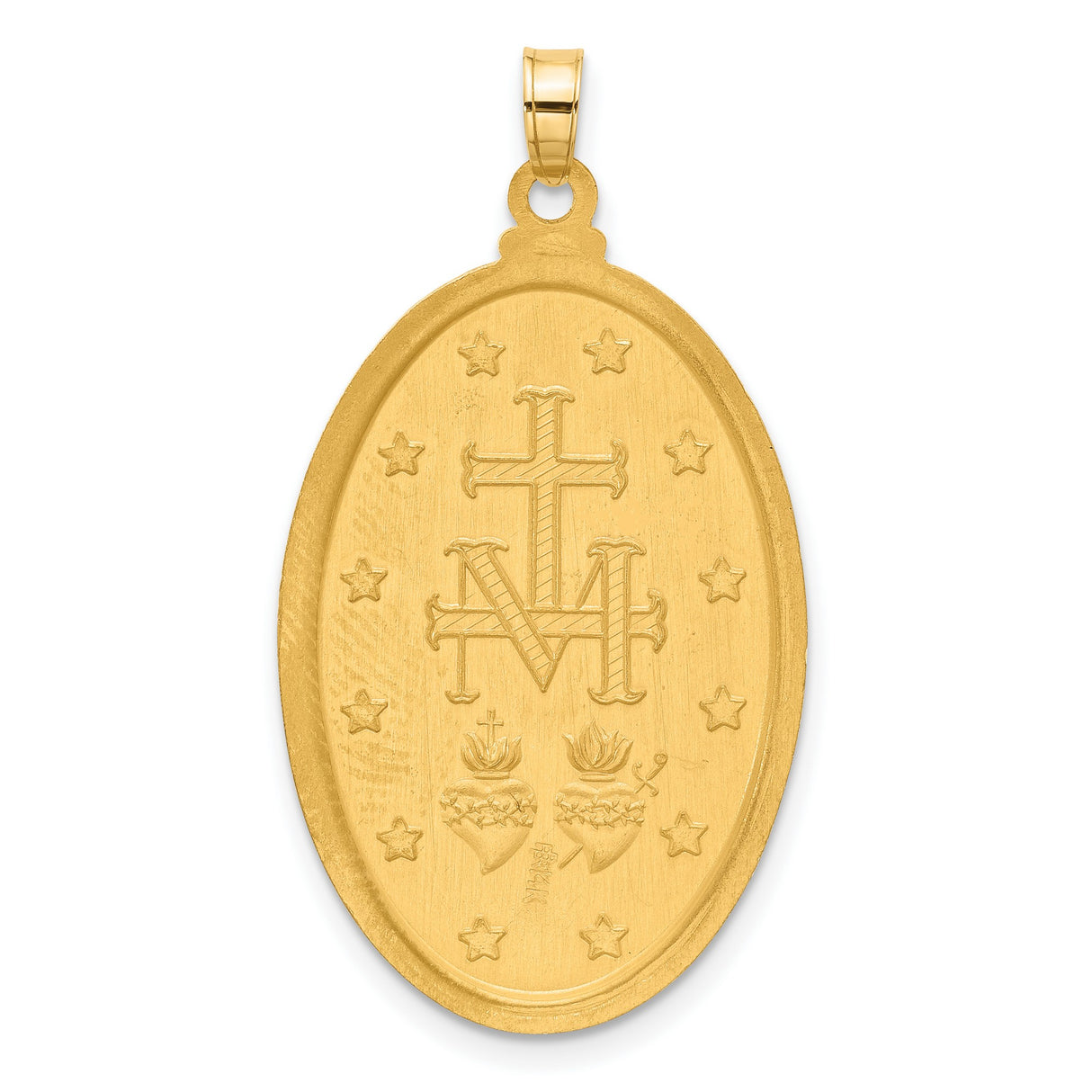 14k Multi-Tone Gold Miraculous Medal Pendant, Virgin Mary Oval with Rhodium Accent and Satin Finish