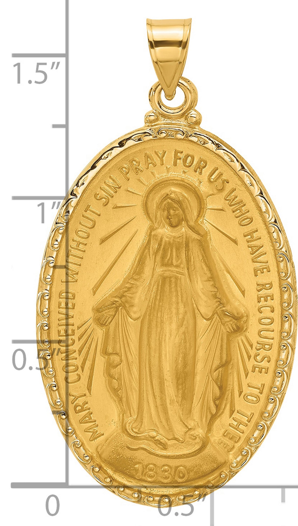 14k Yellow Gold Miraculous Medal Pendant with Virgin Mary and 1830 Inscription