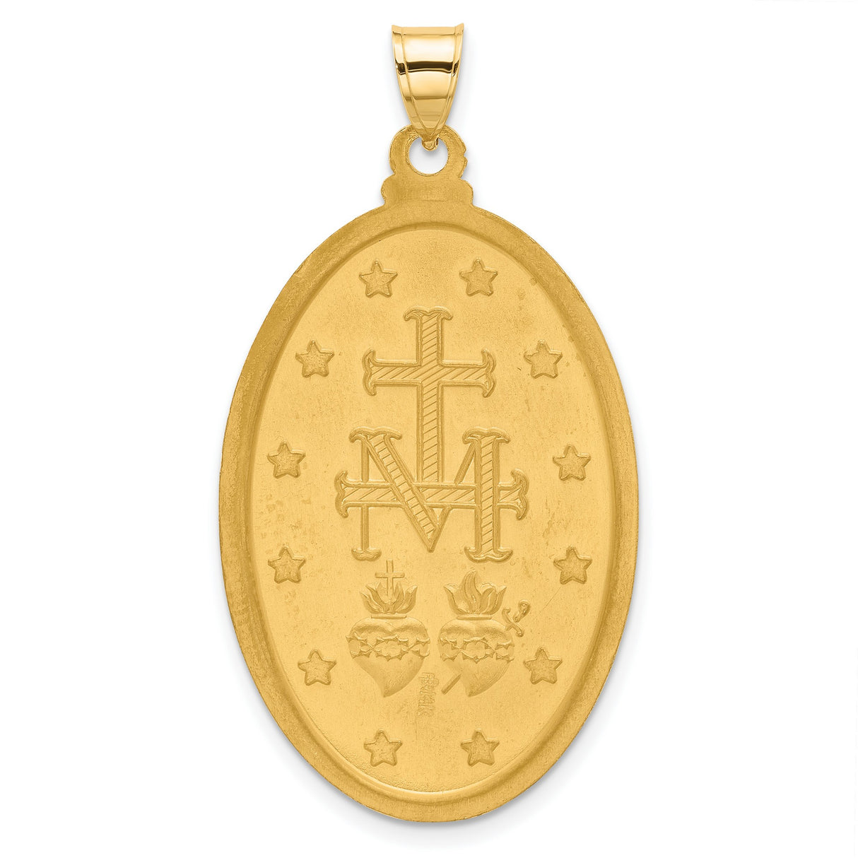 Satin and Polished Miraculous Medal Solid Oval Charm Pendant in Real 14k Multi-Tone Gold