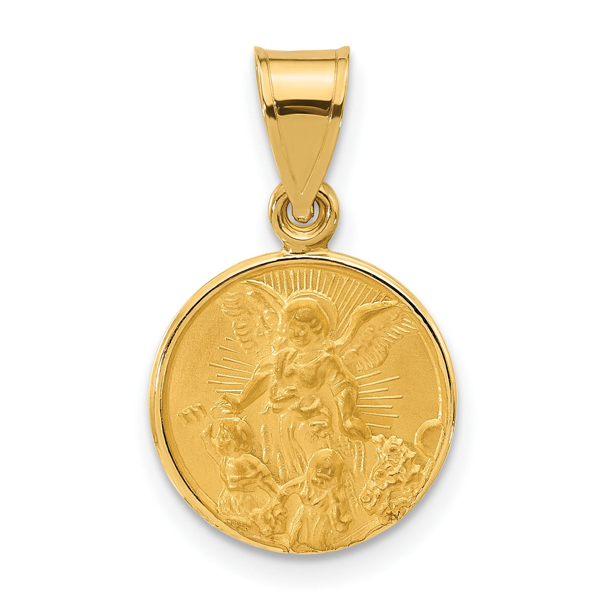 14k Yellow Gold Guardian Angel Medal Pendant, Religious Catholic Jewelry for Women and Men