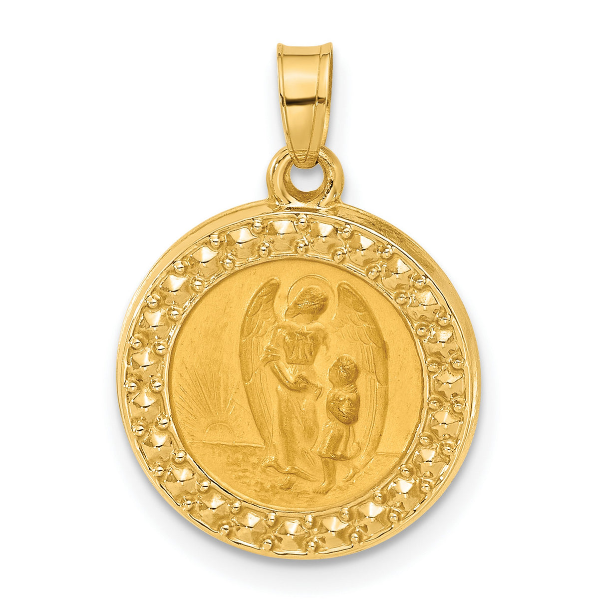 14k Yellow Gold Guardian Angel Pendant, Religious Medal Symbolizing Protection and Faith