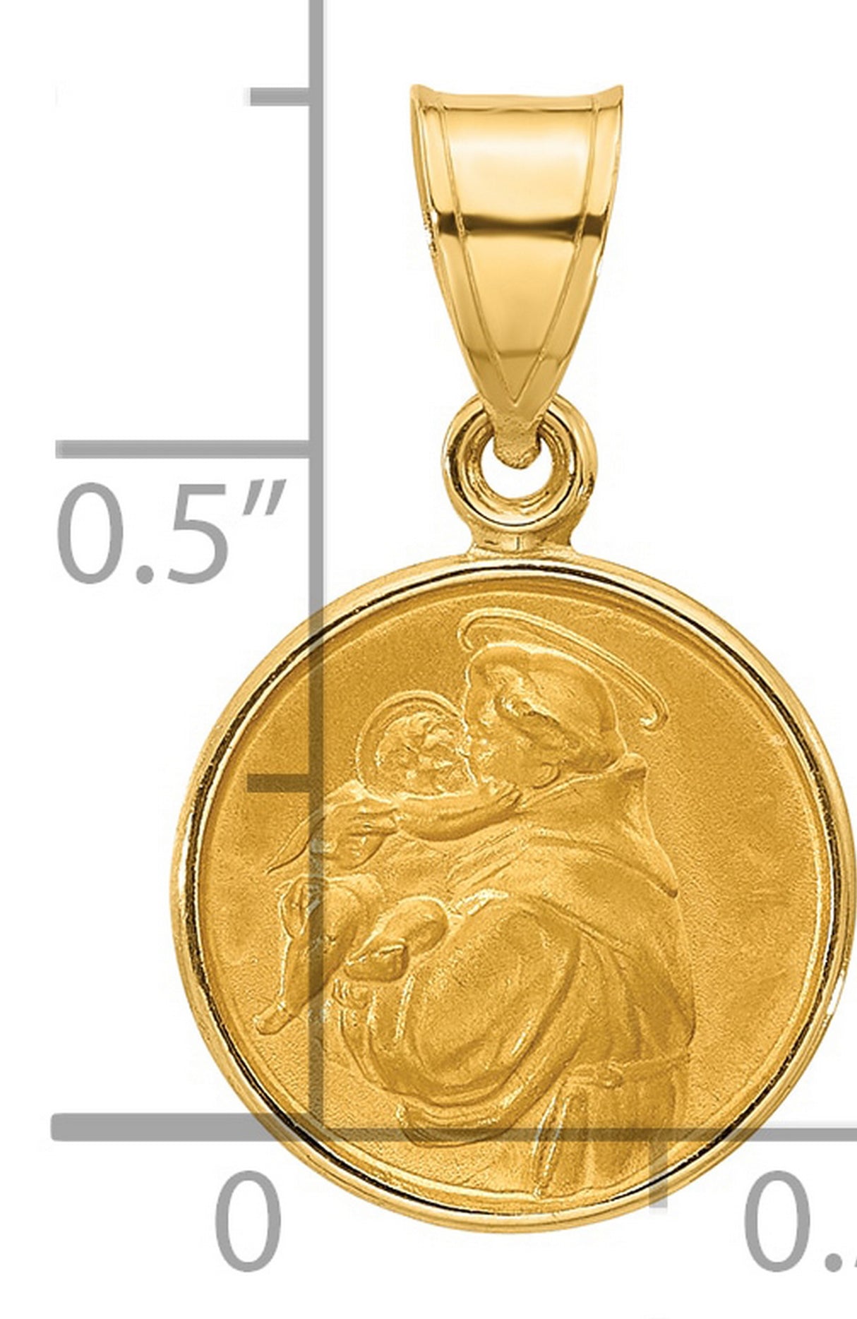 14k Yellow Gold Saint Anthony Medal Pendant with Raised Detail and Satin Finish