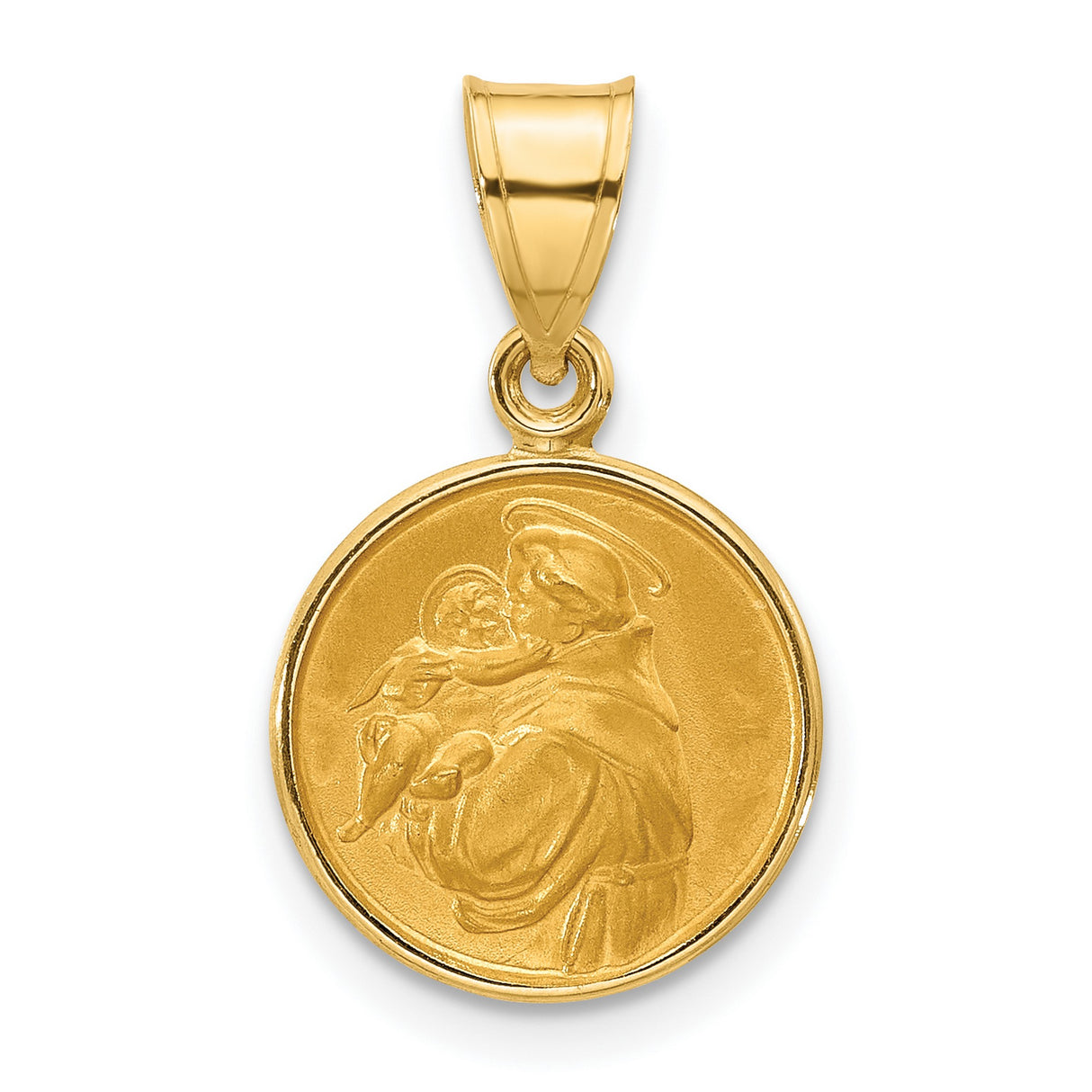 14k Yellow Gold Saint Anthony Medal Pendant with Raised Detail and Satin Finish