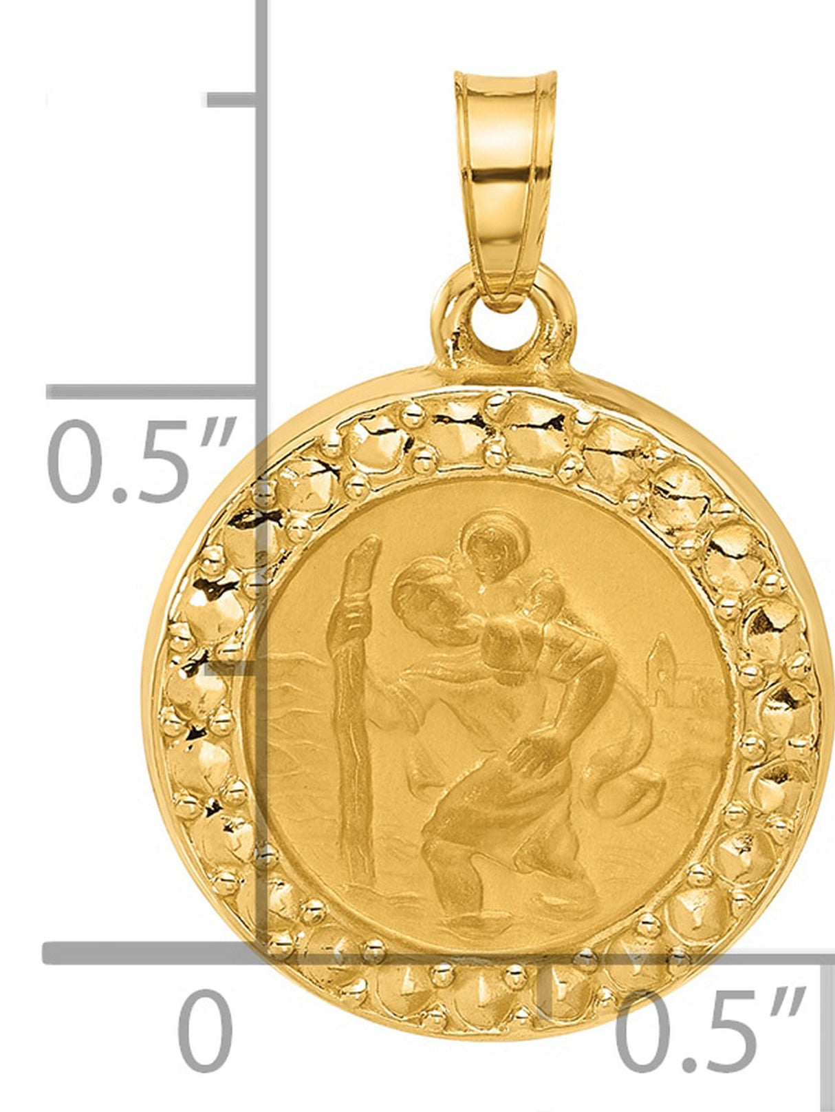 14k Yellow Gold Saint Christopher Medal Pendant, Textured Religious Design for Travel Protection