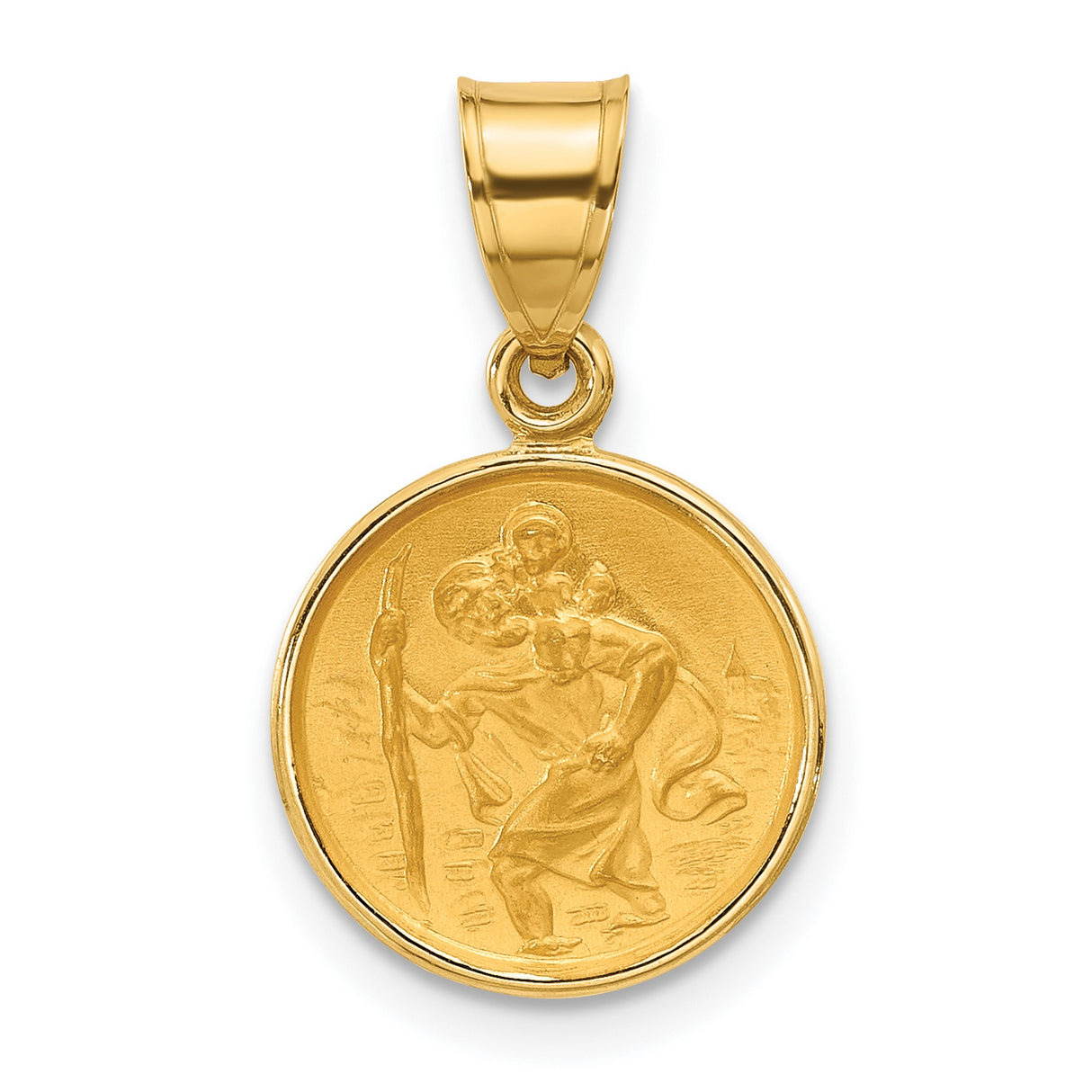 14k Yellow Gold Saint Christopher Medal Pendant with Satin Finish Round Design