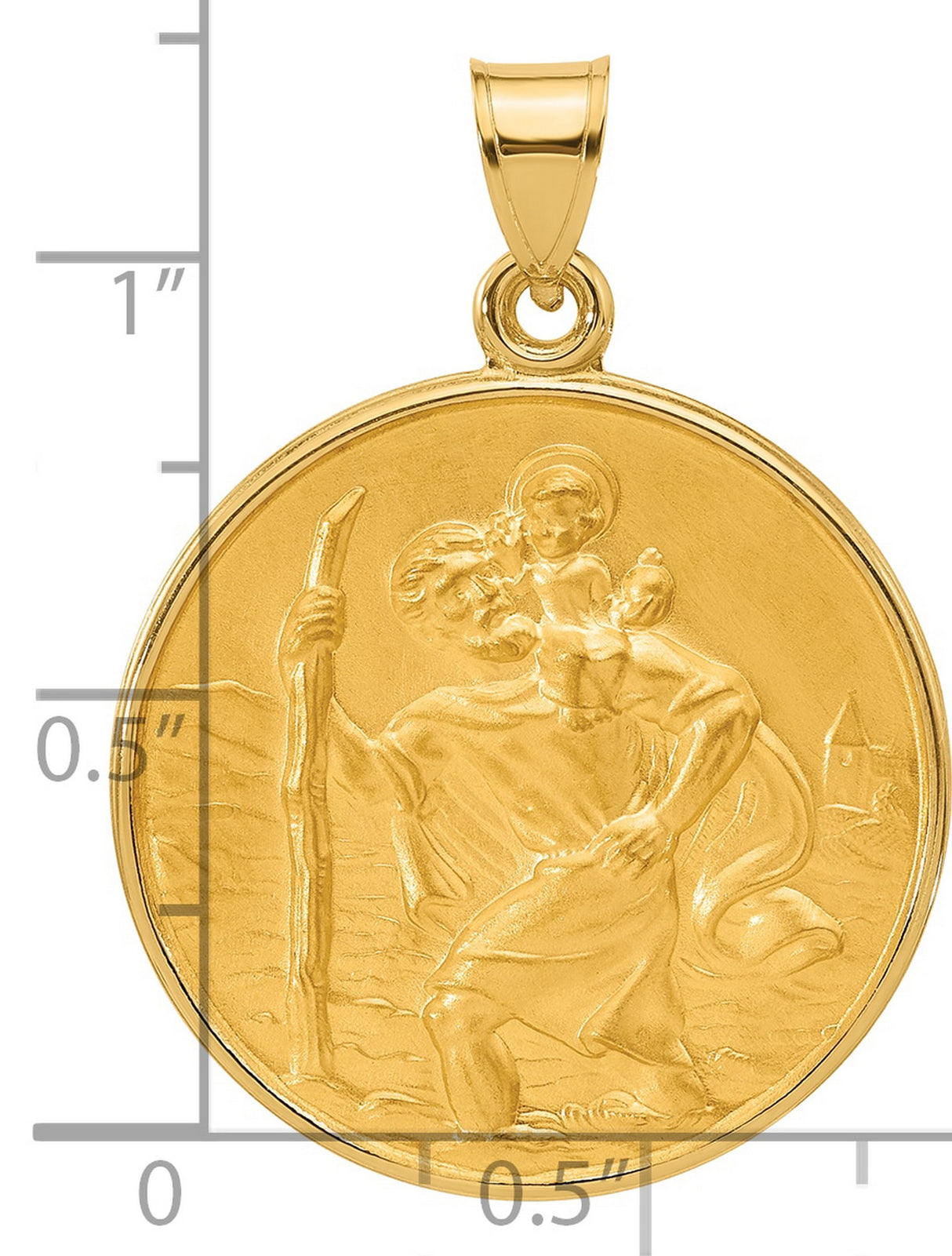 14k Yellow Gold Saint Christopher Medal Pendant with Satin Finish Religious Charm