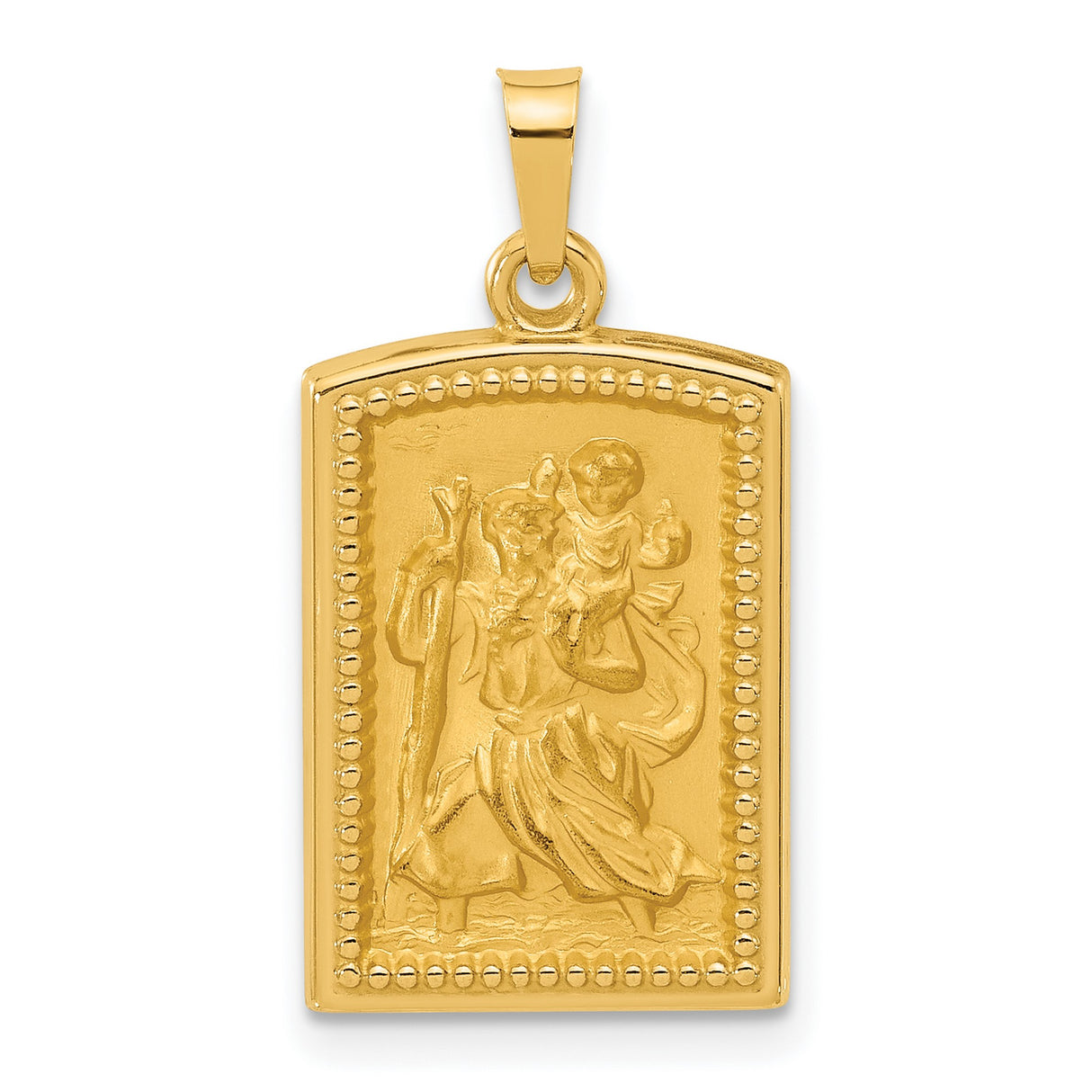 14k Yellow Gold Saint Christopher Medal Pendant, Rectangular Travel Protection Charm