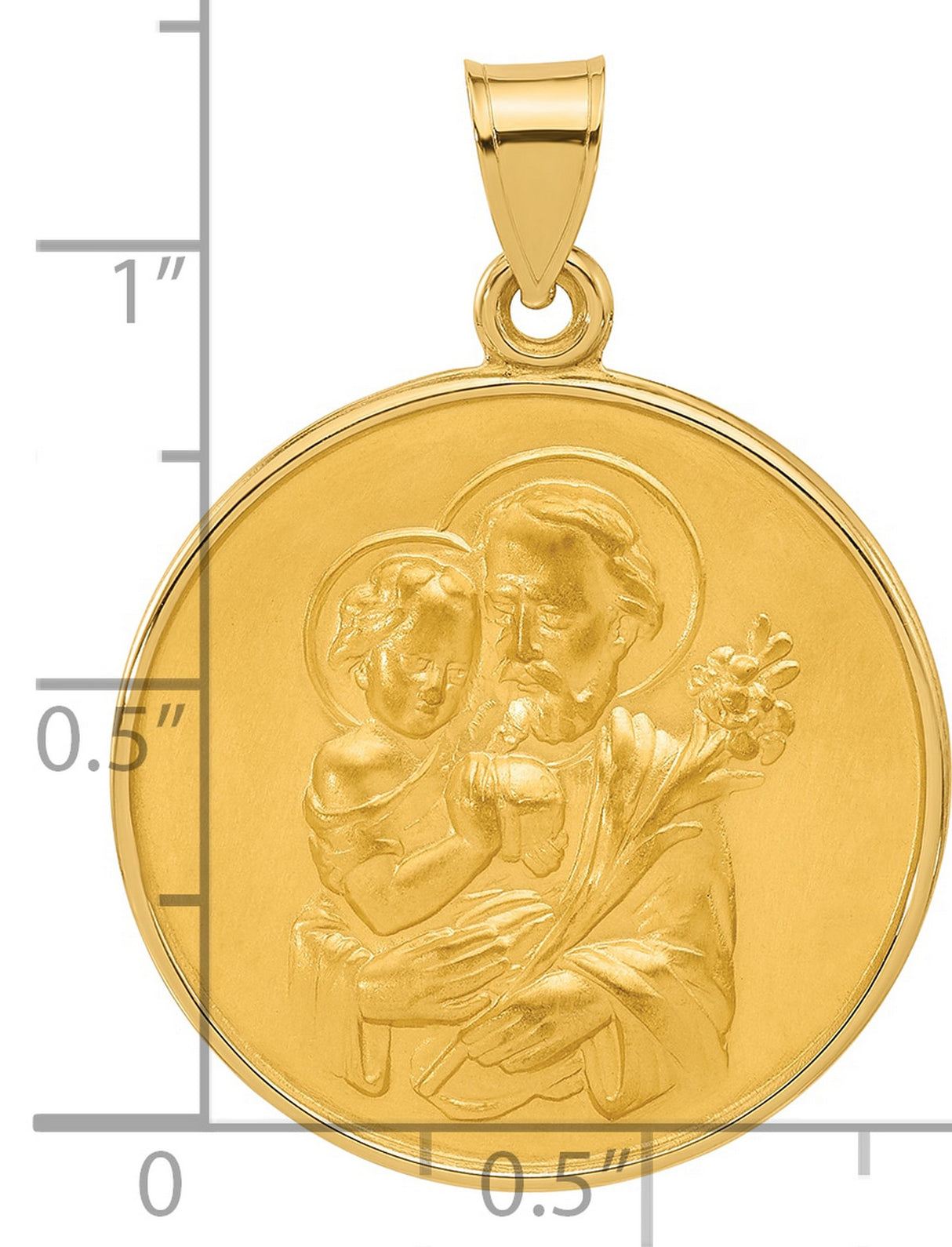 14k Yellow Gold Saint Joseph Pendant with Raised Image Holding Jesus, Catholic Medal Charm