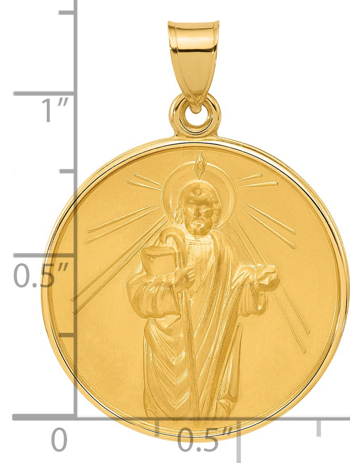 14k Yellow Gold Saint Jude Halo Pendant Medal with Book and Staff Design