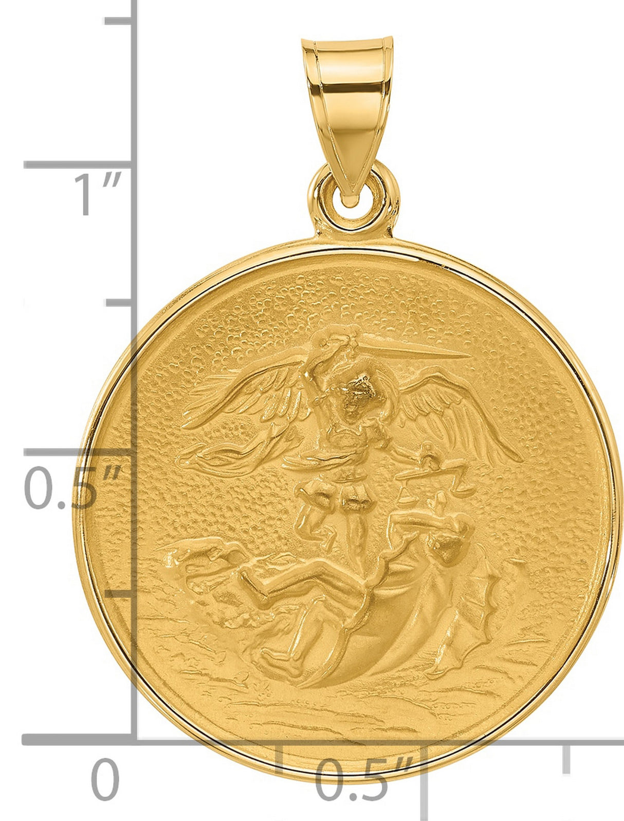 14k Yellow Gold Saint Michael Pendant, Archangel Medallion Defeating Dragon, Religious Jewelry