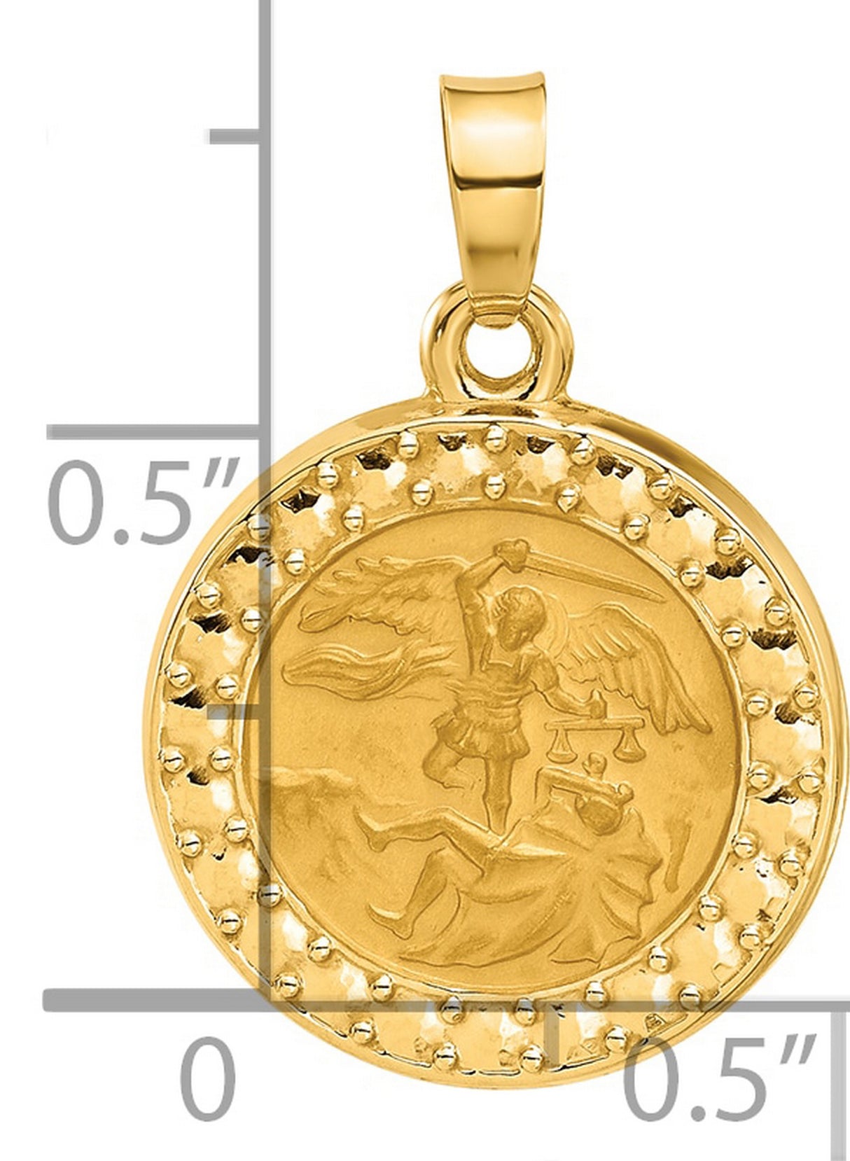 14k Yellow Gold Archangel Michael Pendant Medal, Religious Protection Theme for Men and Women