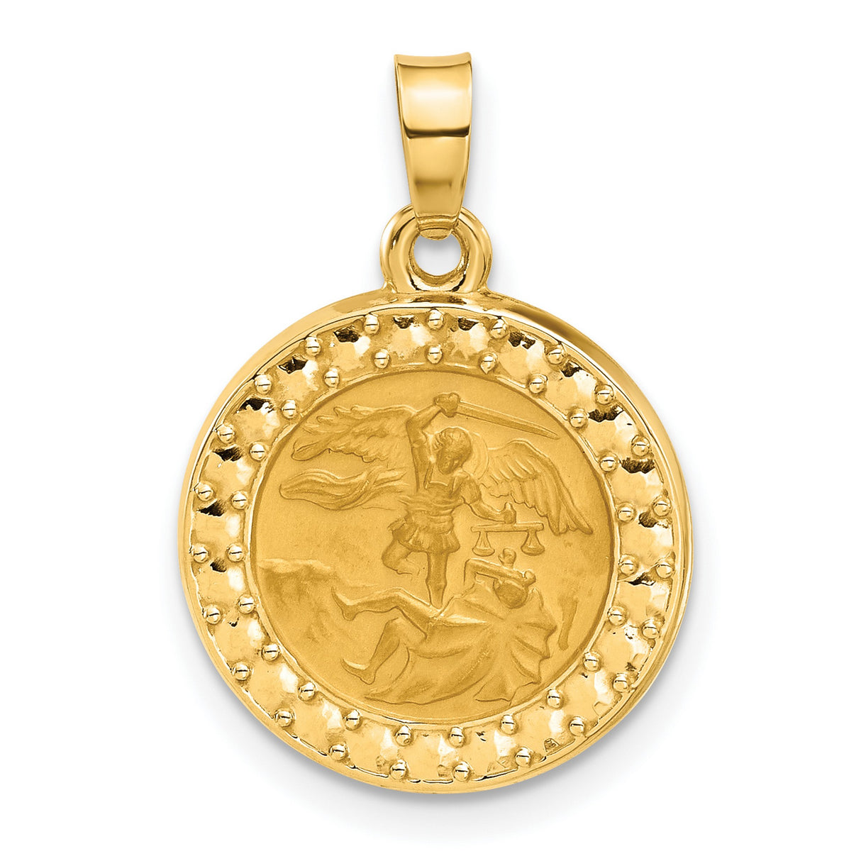 14k Yellow Gold Archangel Michael Pendant Medal, Religious Protection Theme for Men and Women