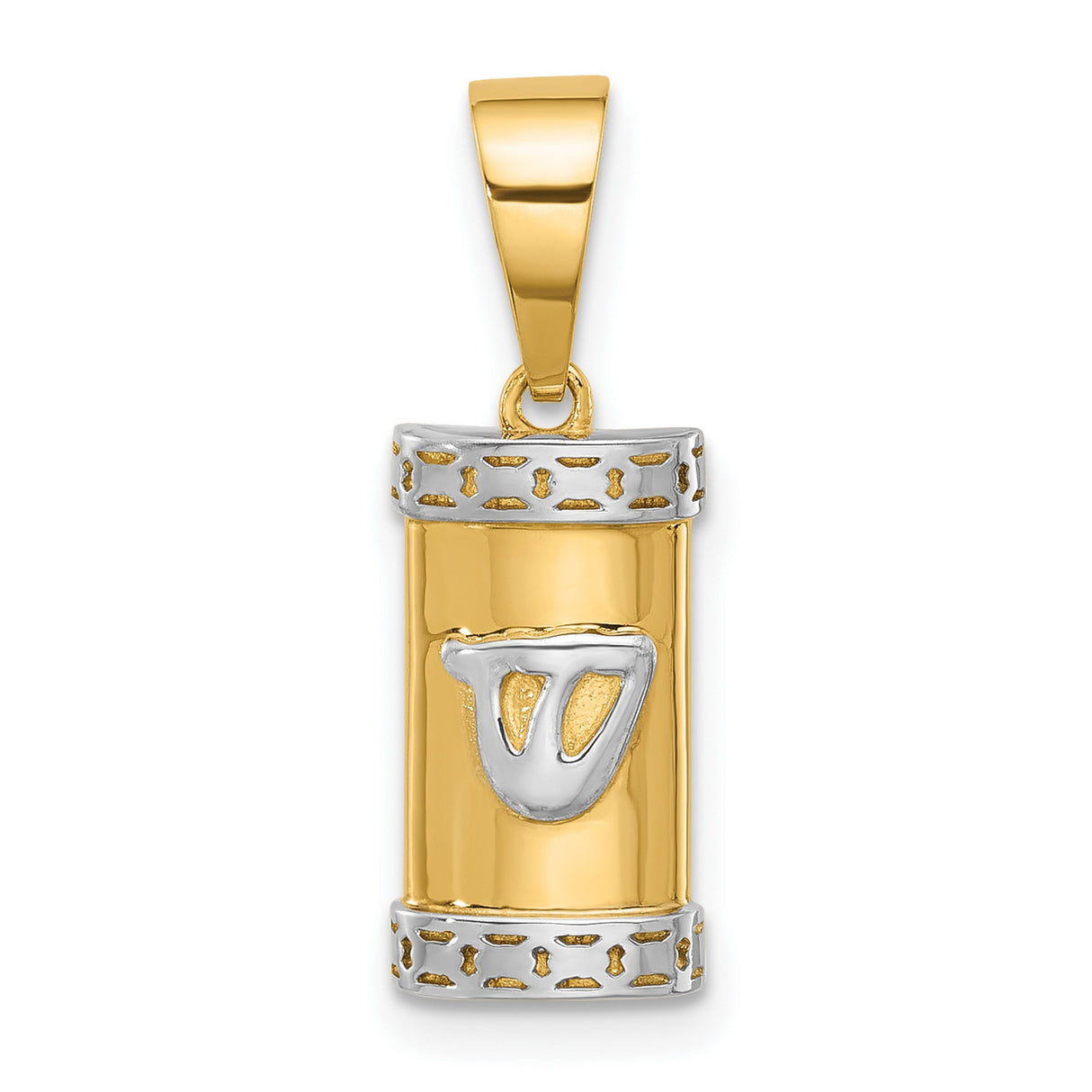 14k Multi-Tone Gold Mezuzah Pendant with Rhodium Accents and Hebrew Letter Shin