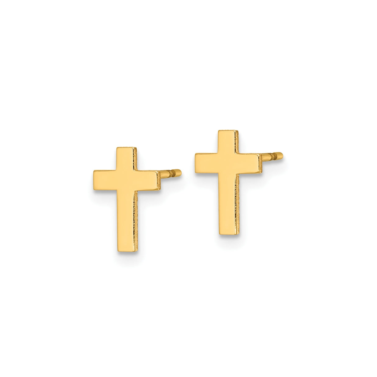 14k Yellow Gold Cross Stud Earrings, Polished Christian Symbol for Women