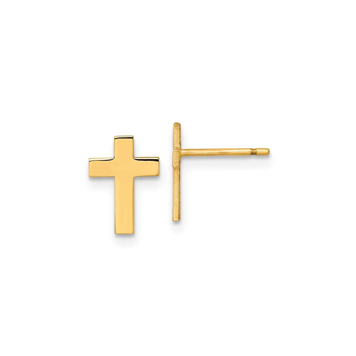 14k Yellow Gold Cross Stud Earrings, Polished Christian Symbol for Women