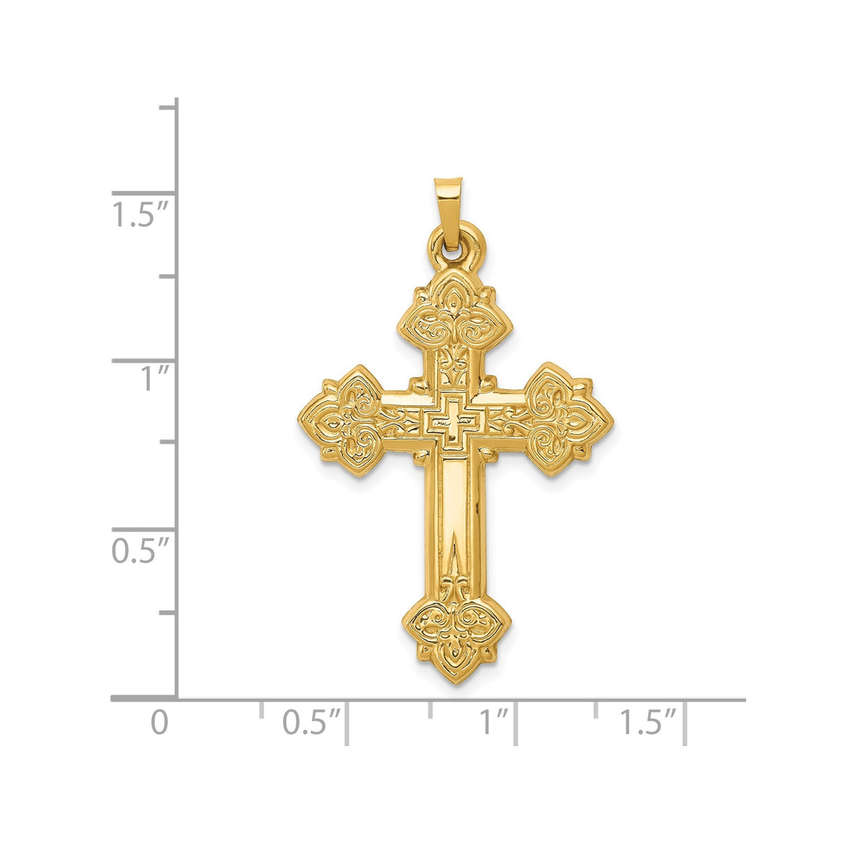 14k Yellow Gold Orthodox Cross Pendant, Layered Eastern Design, Christian Religious Jewelry