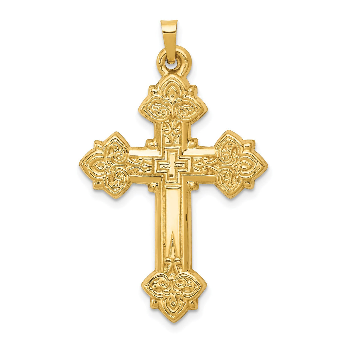 14k Yellow Gold Orthodox Cross Pendant, Layered Eastern Design, Christian Religious Jewelry