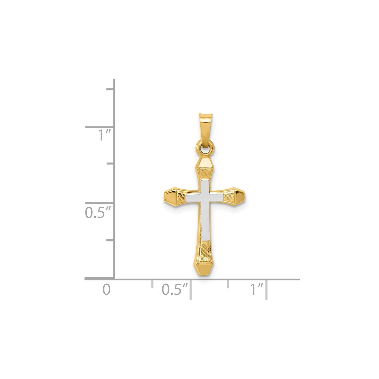 14k Two-Tone Gold Cross Pendant with White Rhodium Inlay, Christian Religious Jewelry