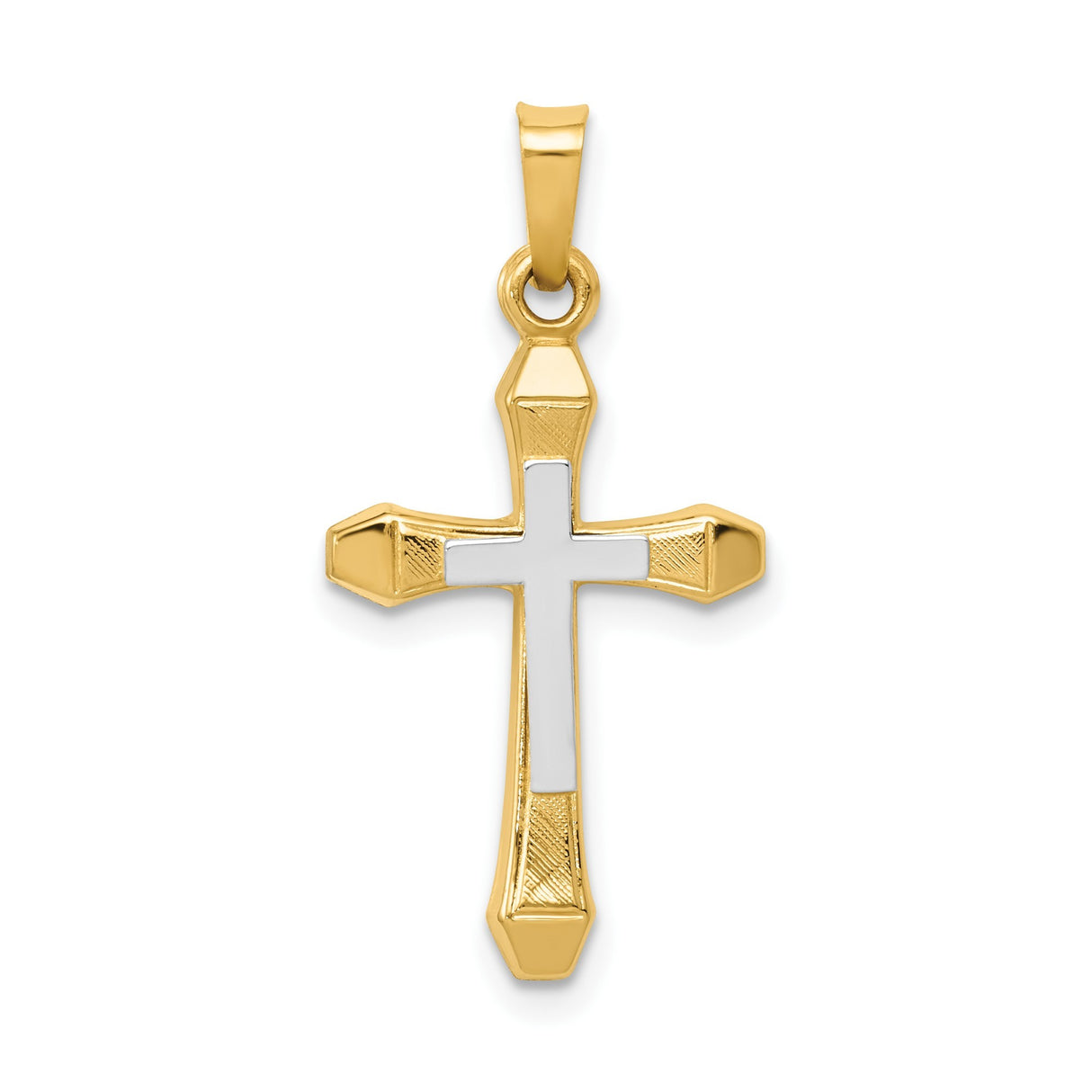 14k Two-Tone Gold Cross Pendant with White Rhodium Inlay, Christian Religious Jewelry