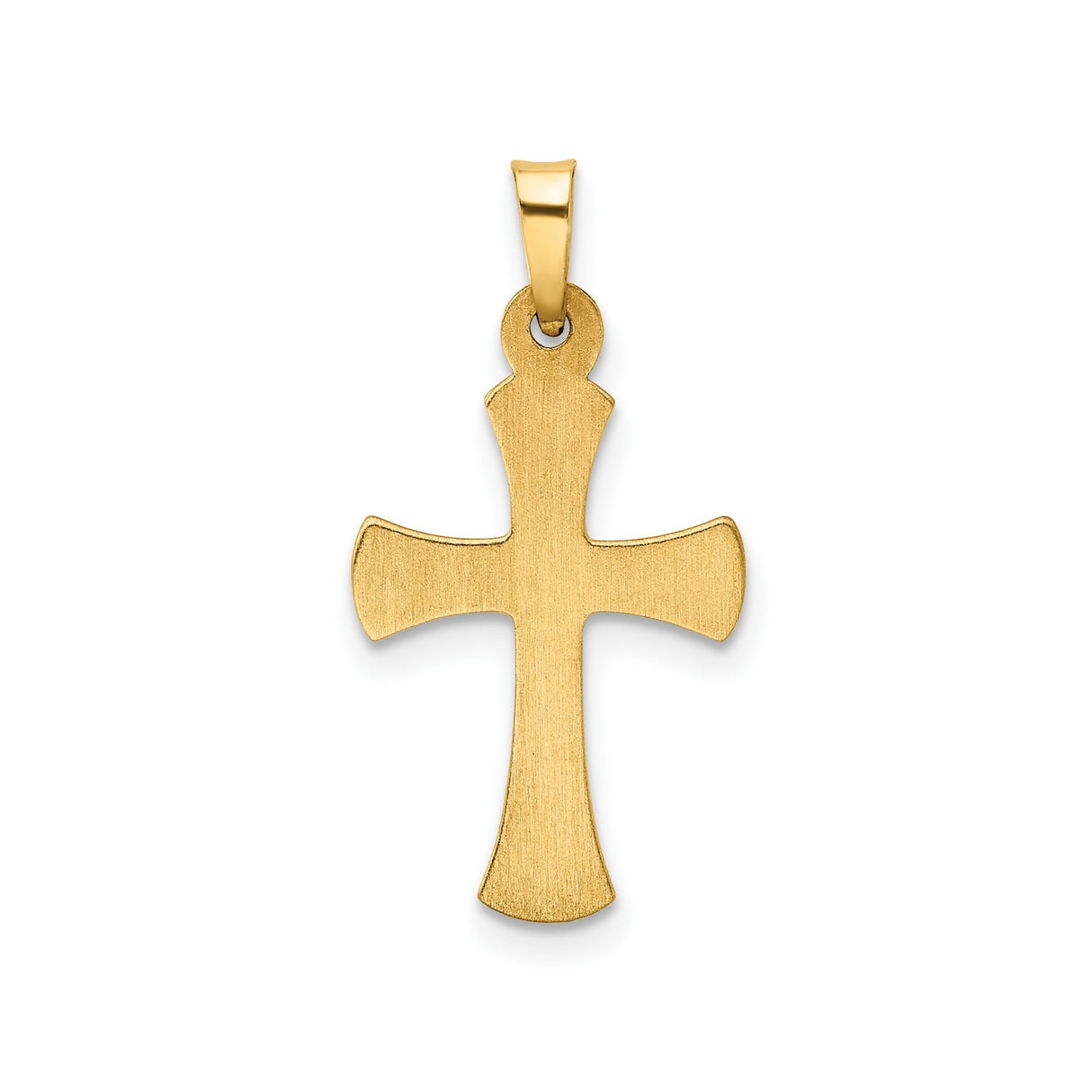 14k Yellow Gold Cross Pendant with Flared Beveled Design, Christian Charm for Men or Women